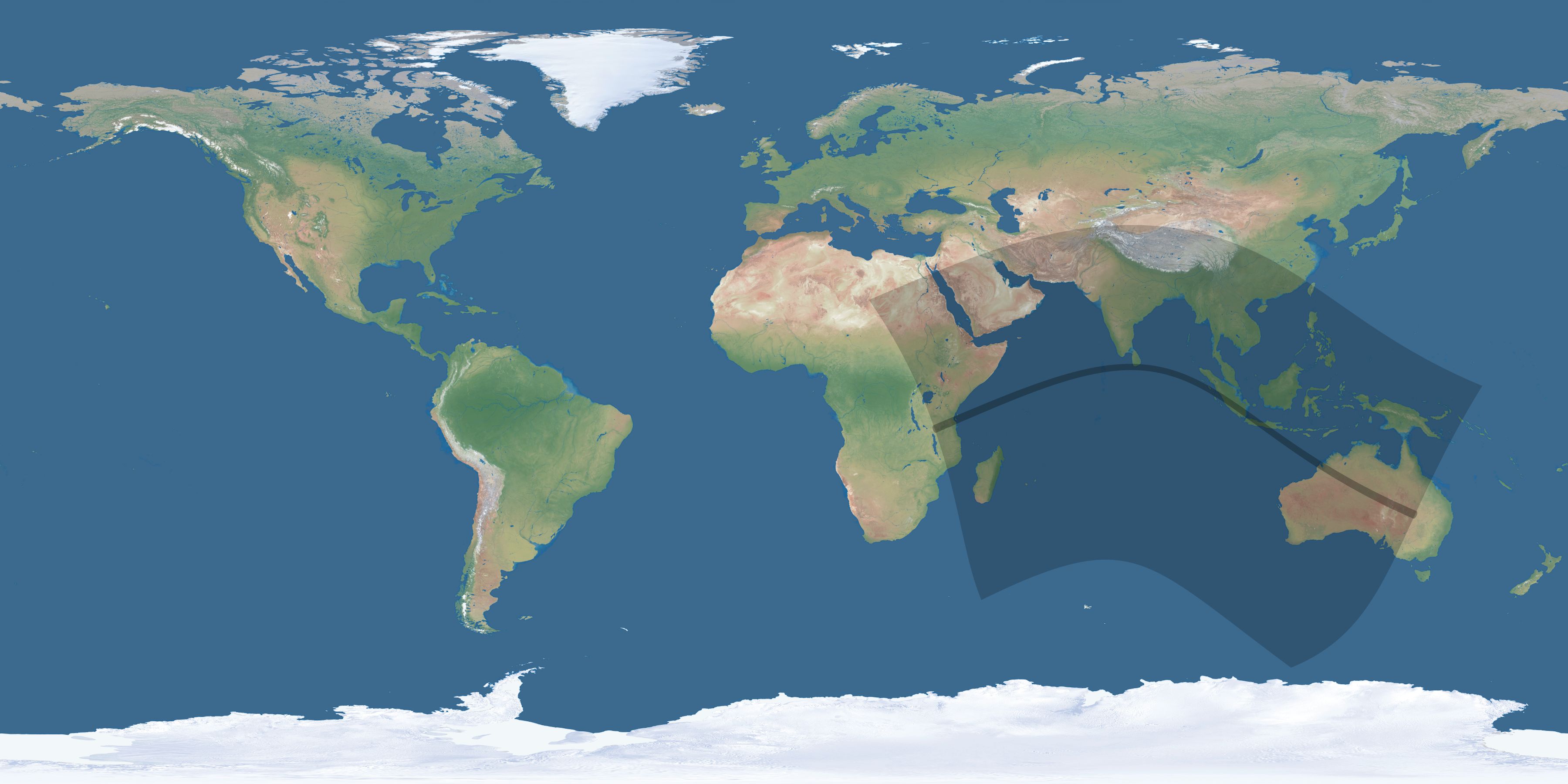 Map of the umbra and penumbra path of the solar eclipse of 07/04/1731