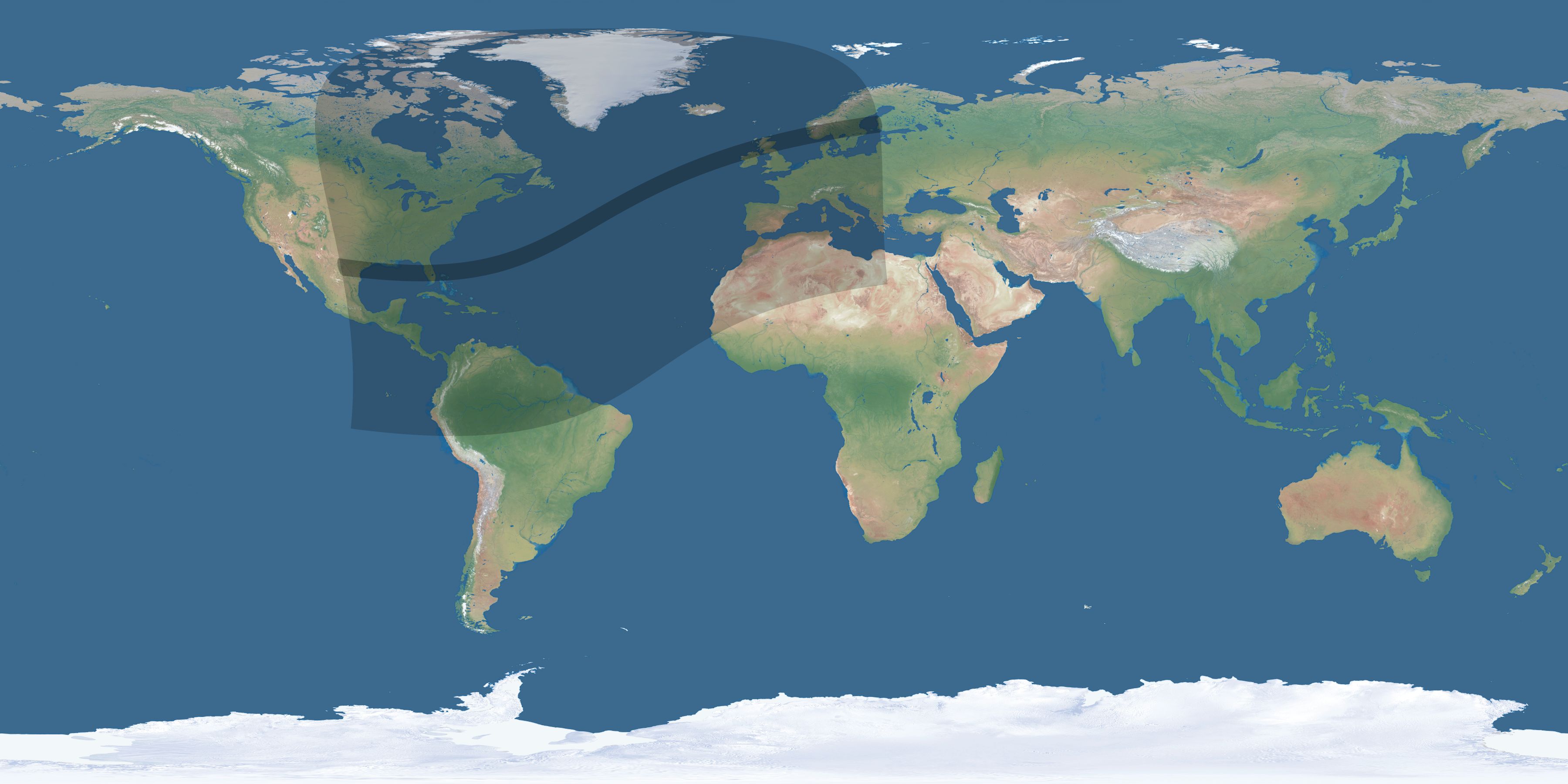 Map of the umbra and penumbra path of the solar eclipse of 03/01/1737