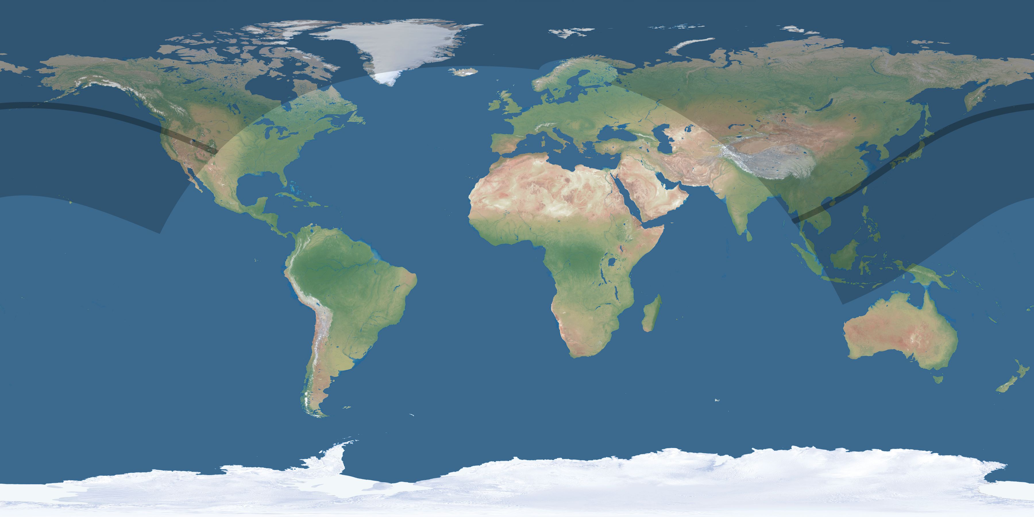 Map of the umbra and penumbra path of the solar eclipse of 06/03/1742