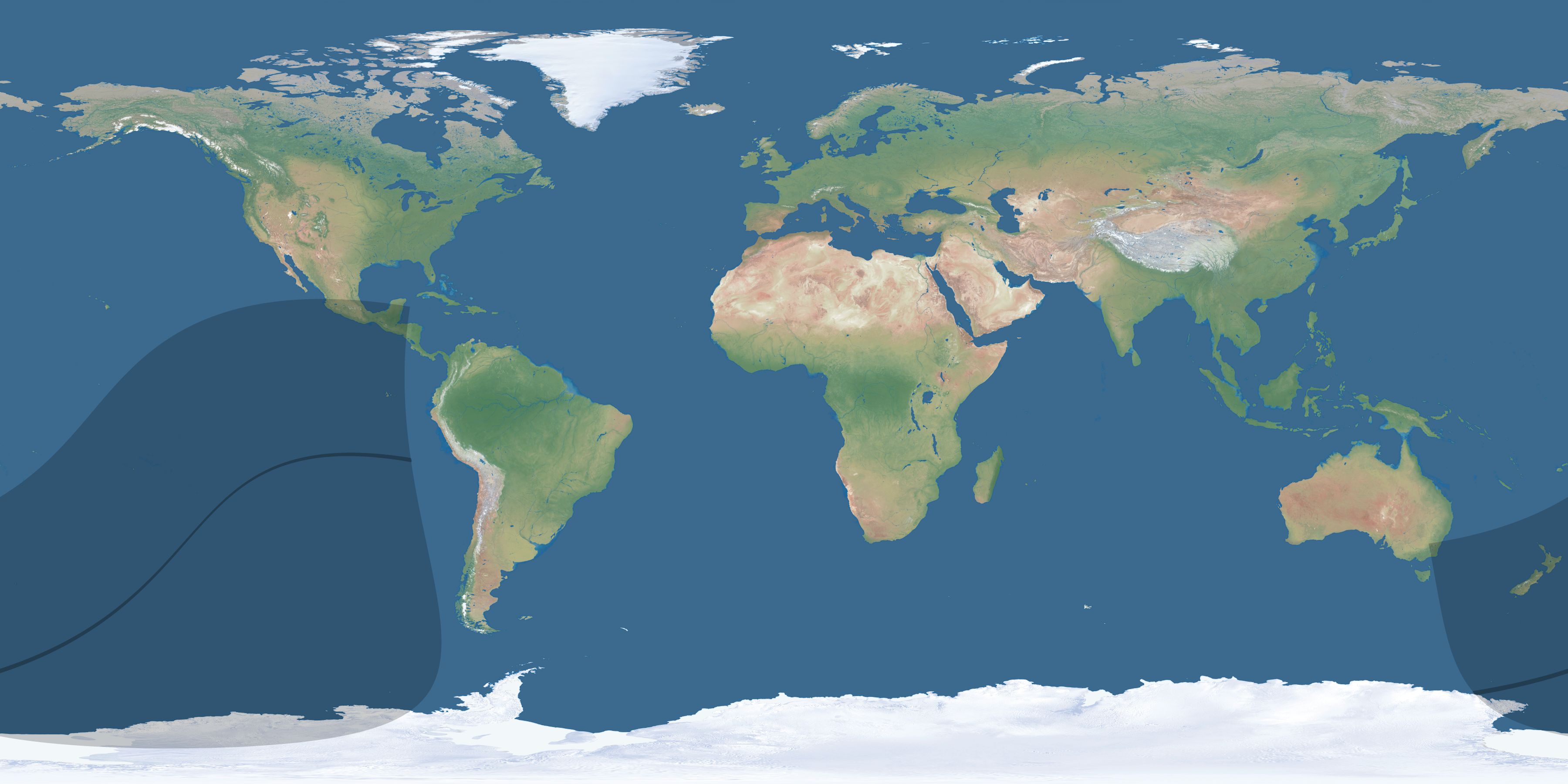 Map of the umbra and penumbra path of the solar eclipse of 04/12/1744