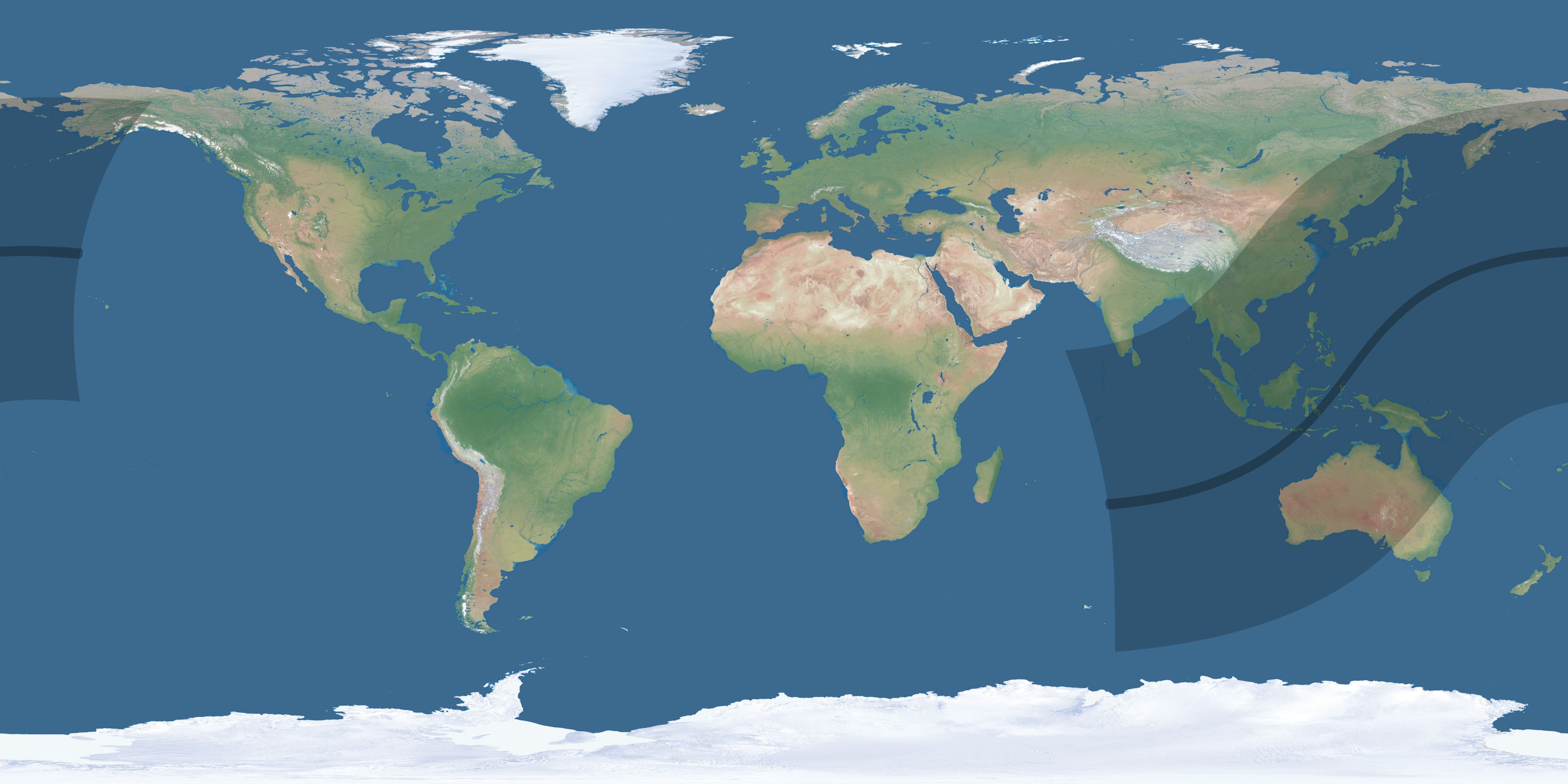 Map of the umbra and penumbra path of the solar eclipse of 04/02/1745