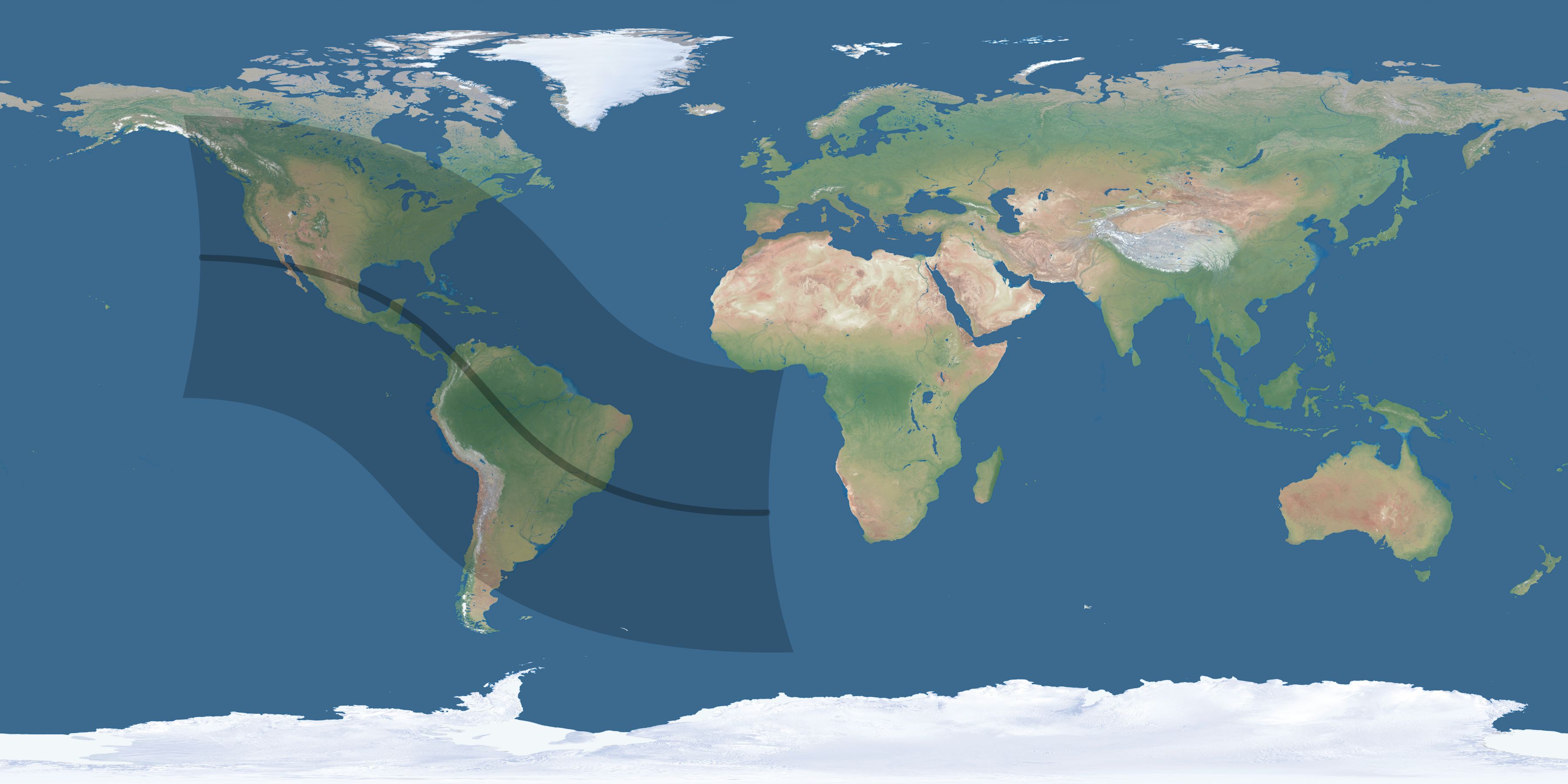 Map of the umbra and penumbra path of the solar eclipse of 09/25/1745