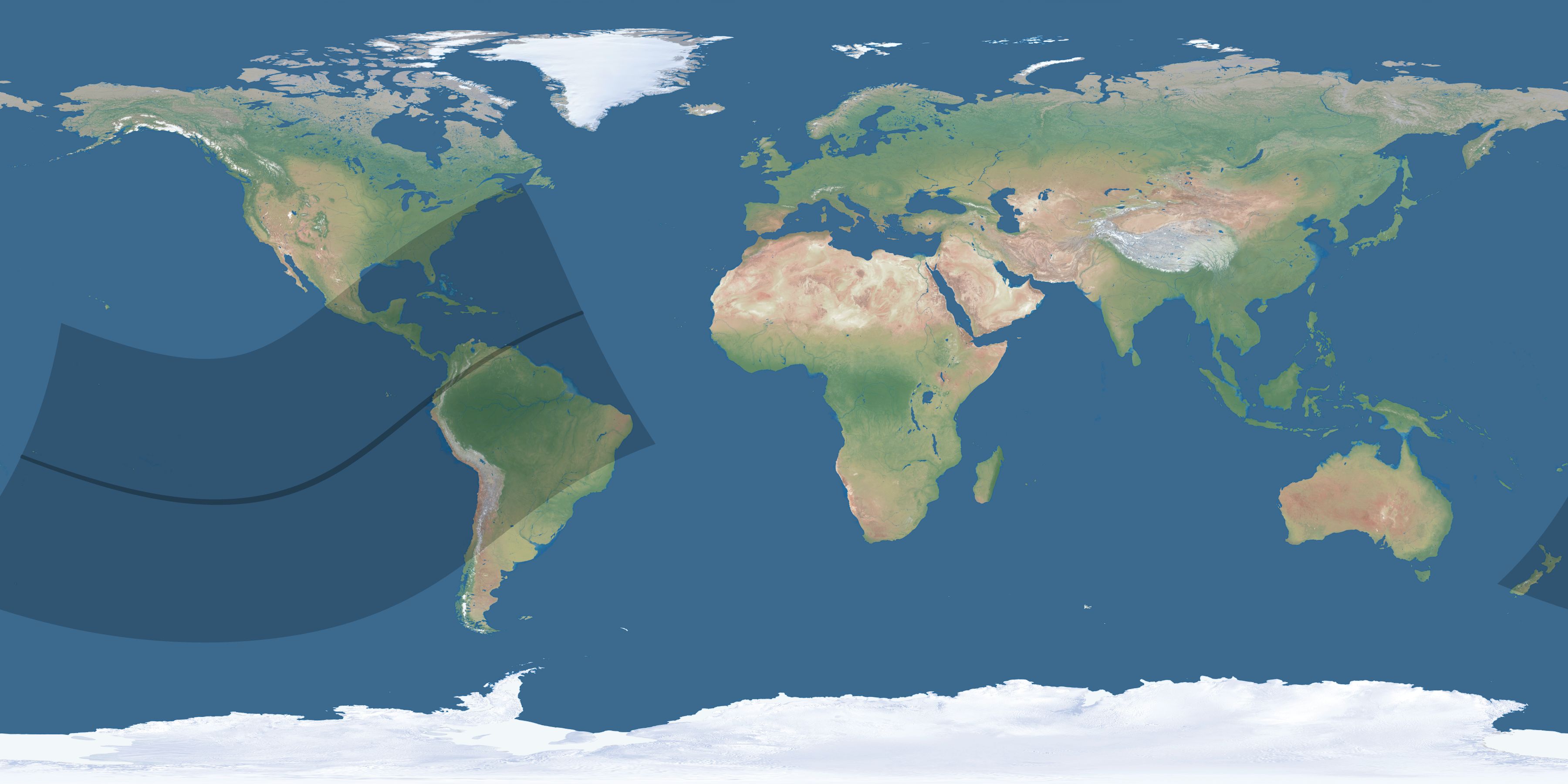 Map of the umbra and penumbra path of the solar eclipse of 01/18/1749
