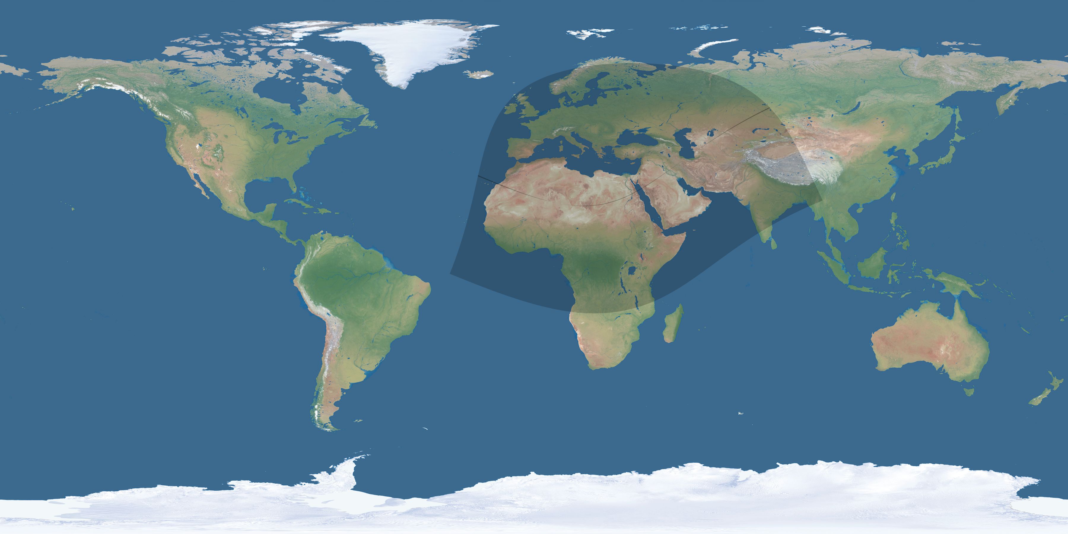 Map of the umbra and penumbra path of the solar eclipse of 01/08/1750