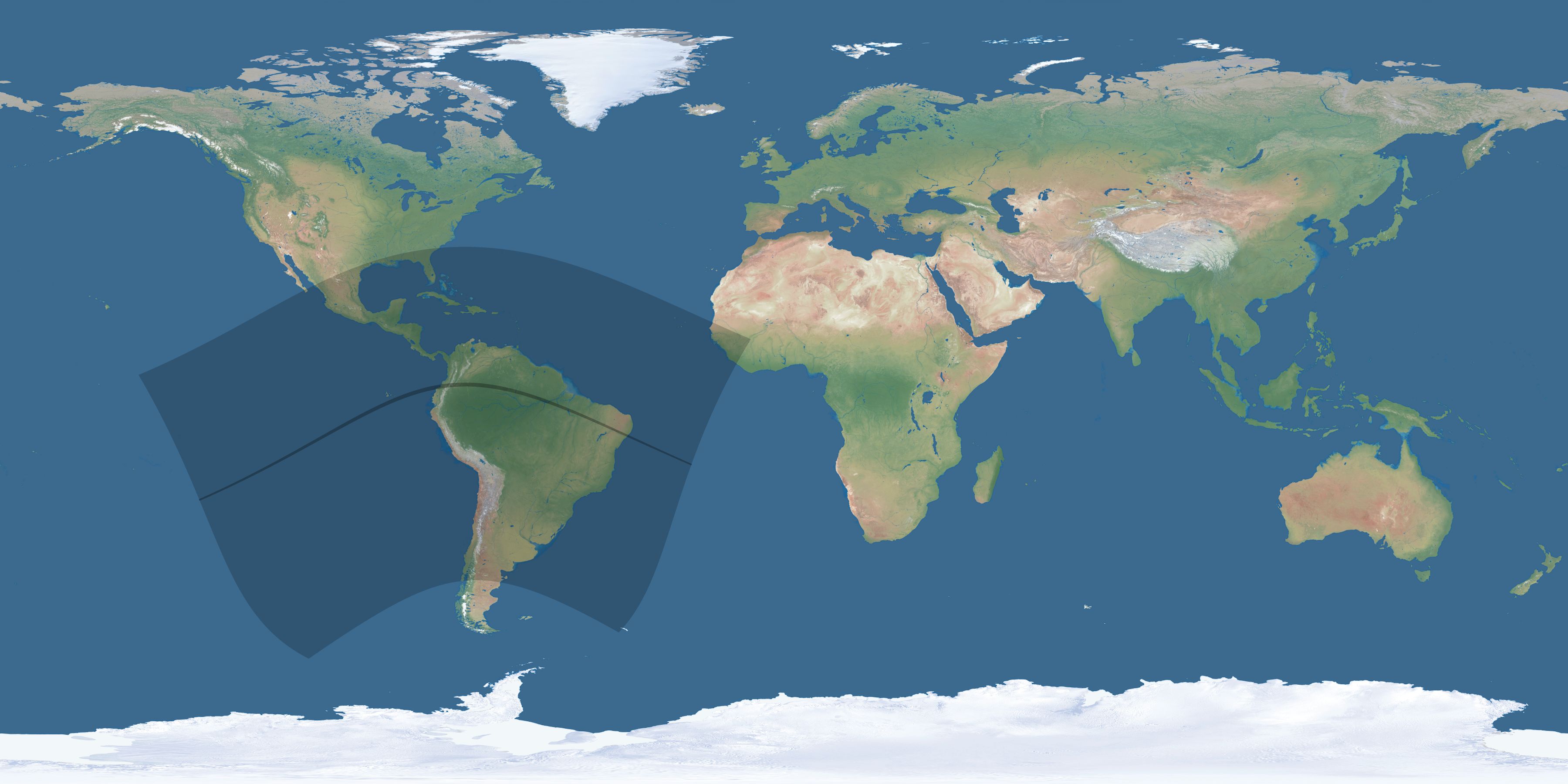 Map of the umbra and penumbra path of the solar eclipse of 06/24/1759