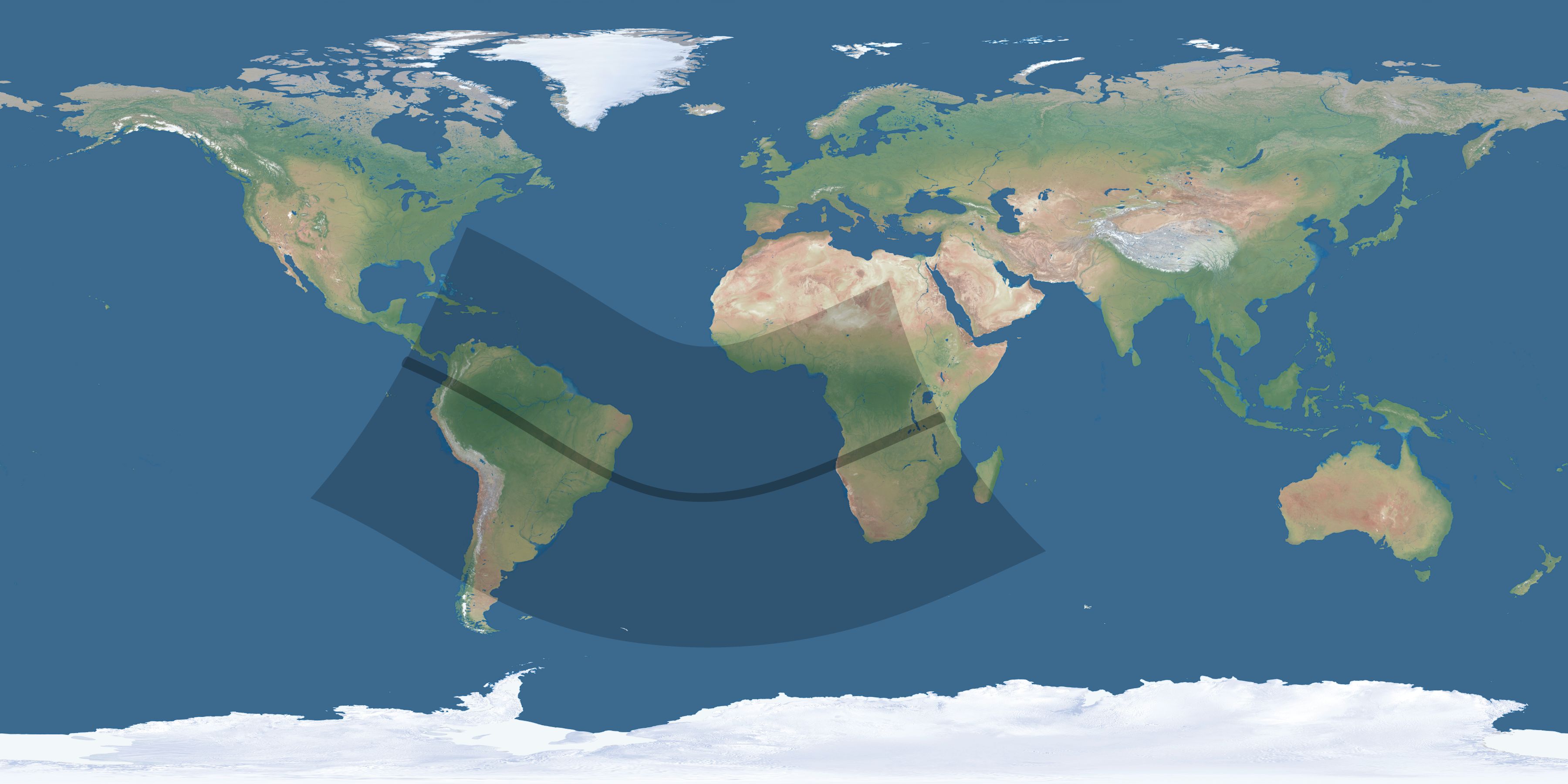 Map of the umbra and penumbra path of the solar eclipse of 12/19/1759