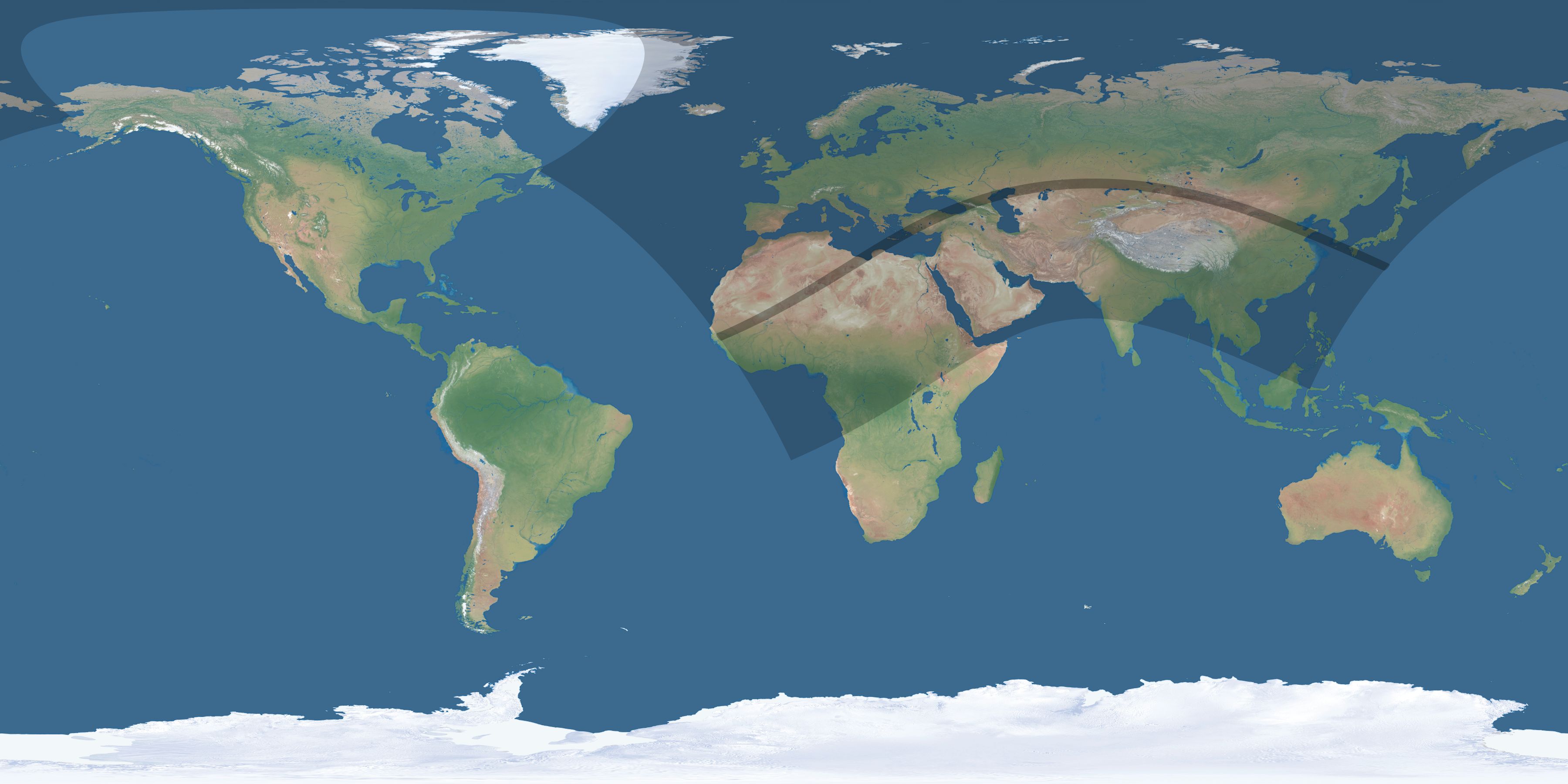Map of the umbra and penumbra path of the solar eclipse of 06/13/1760