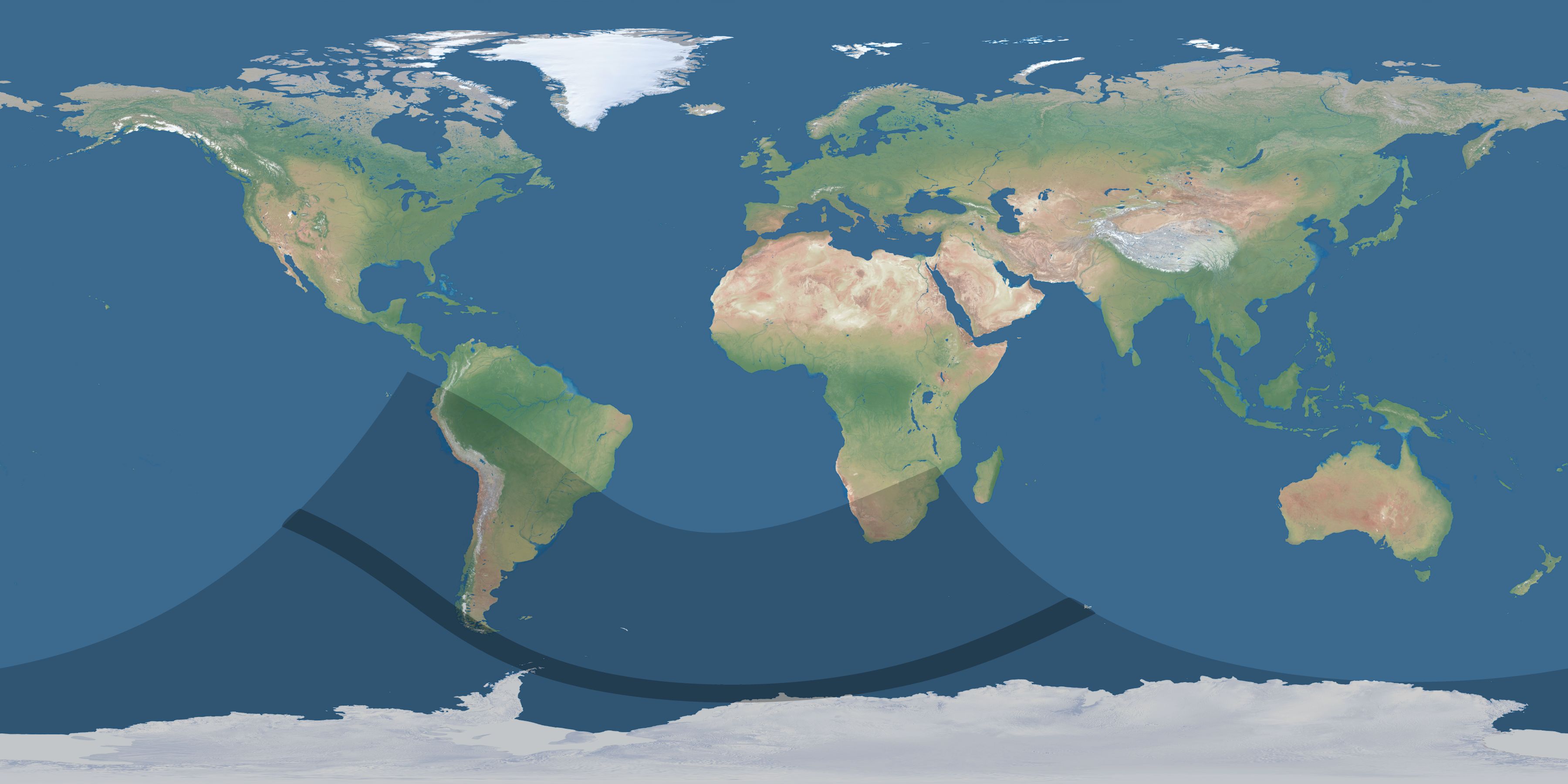 Map of the umbra and penumbra path of the solar eclipse of 12/07/1760