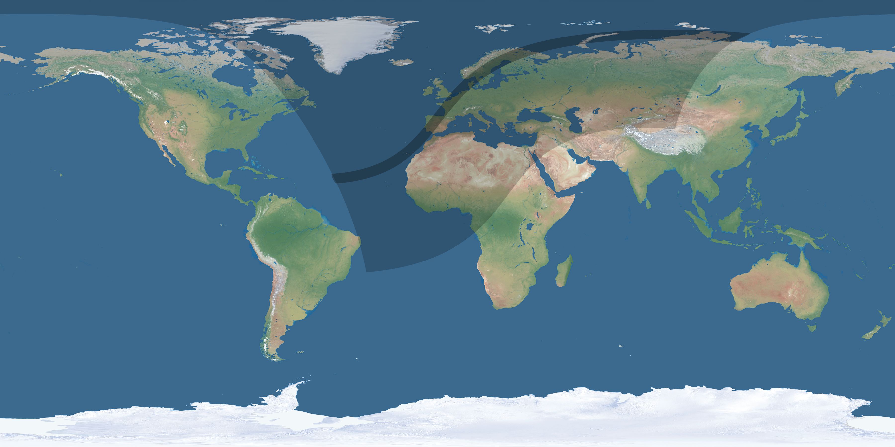 Map of the umbra and penumbra path of the solar eclipse of 04/01/1764