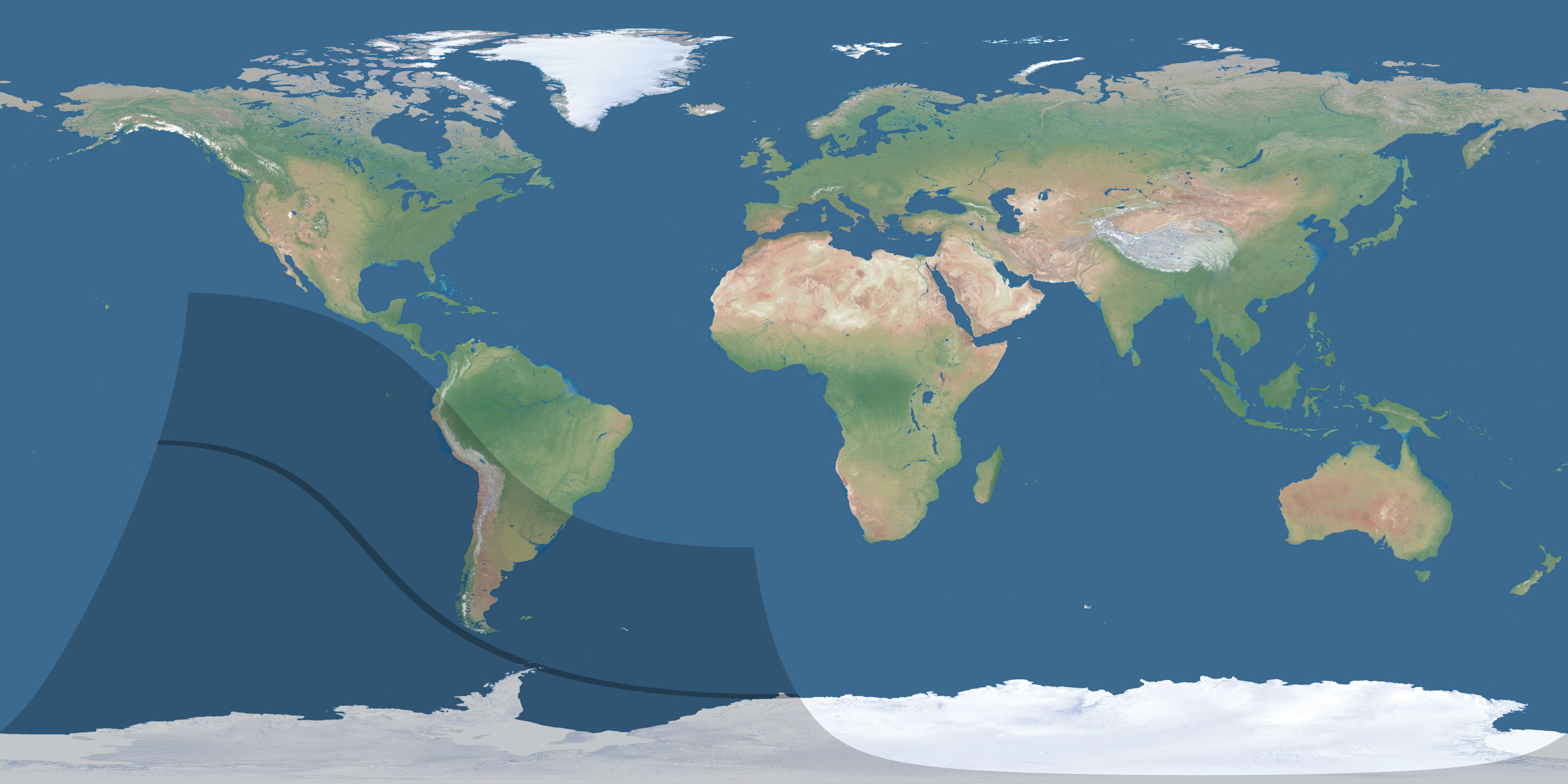 Map of the umbra and penumbra path of the solar eclipse of 09/25/1764
