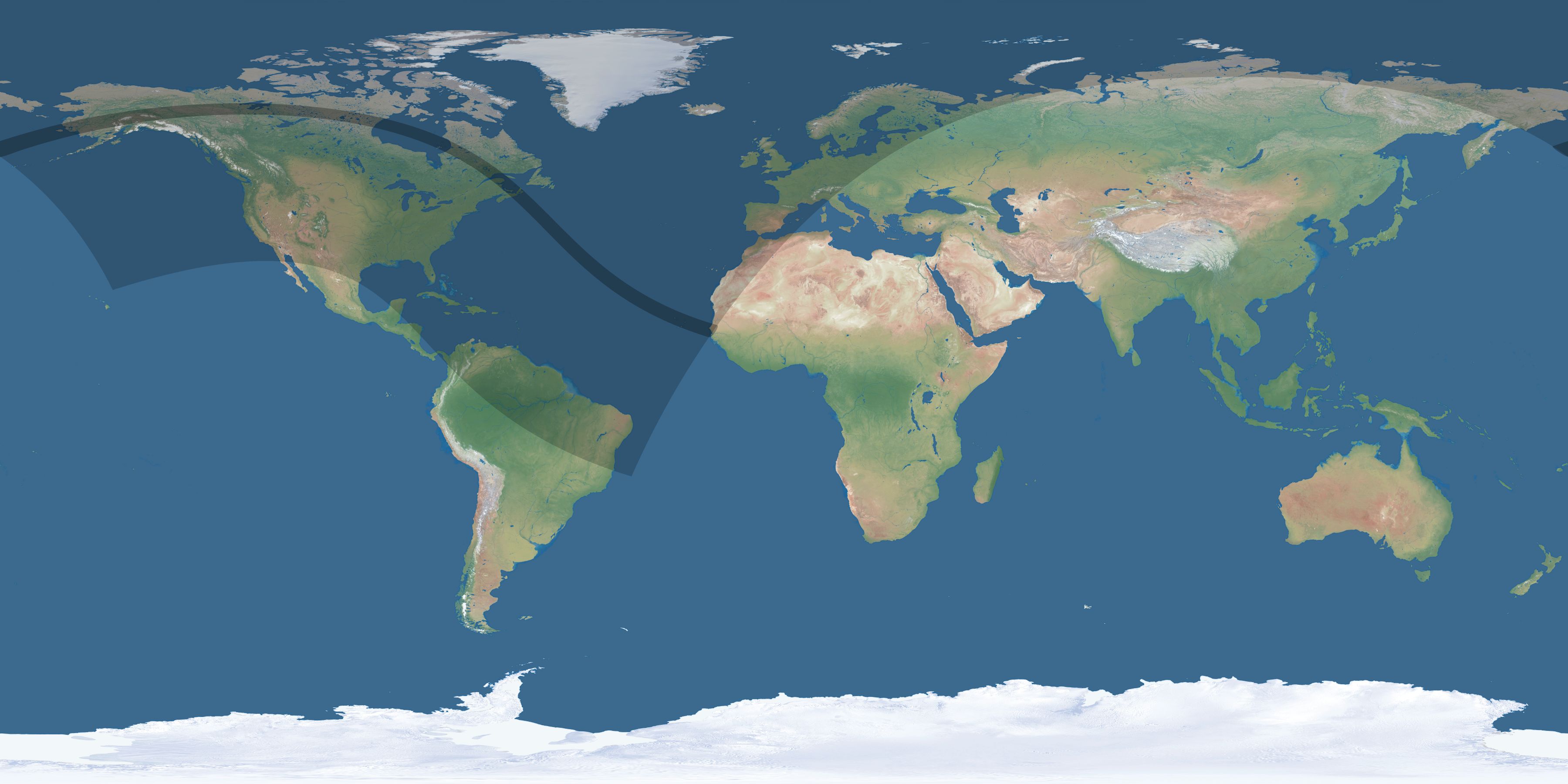 Map of the umbra and penumbra path of the solar eclipse of 08/05/1766