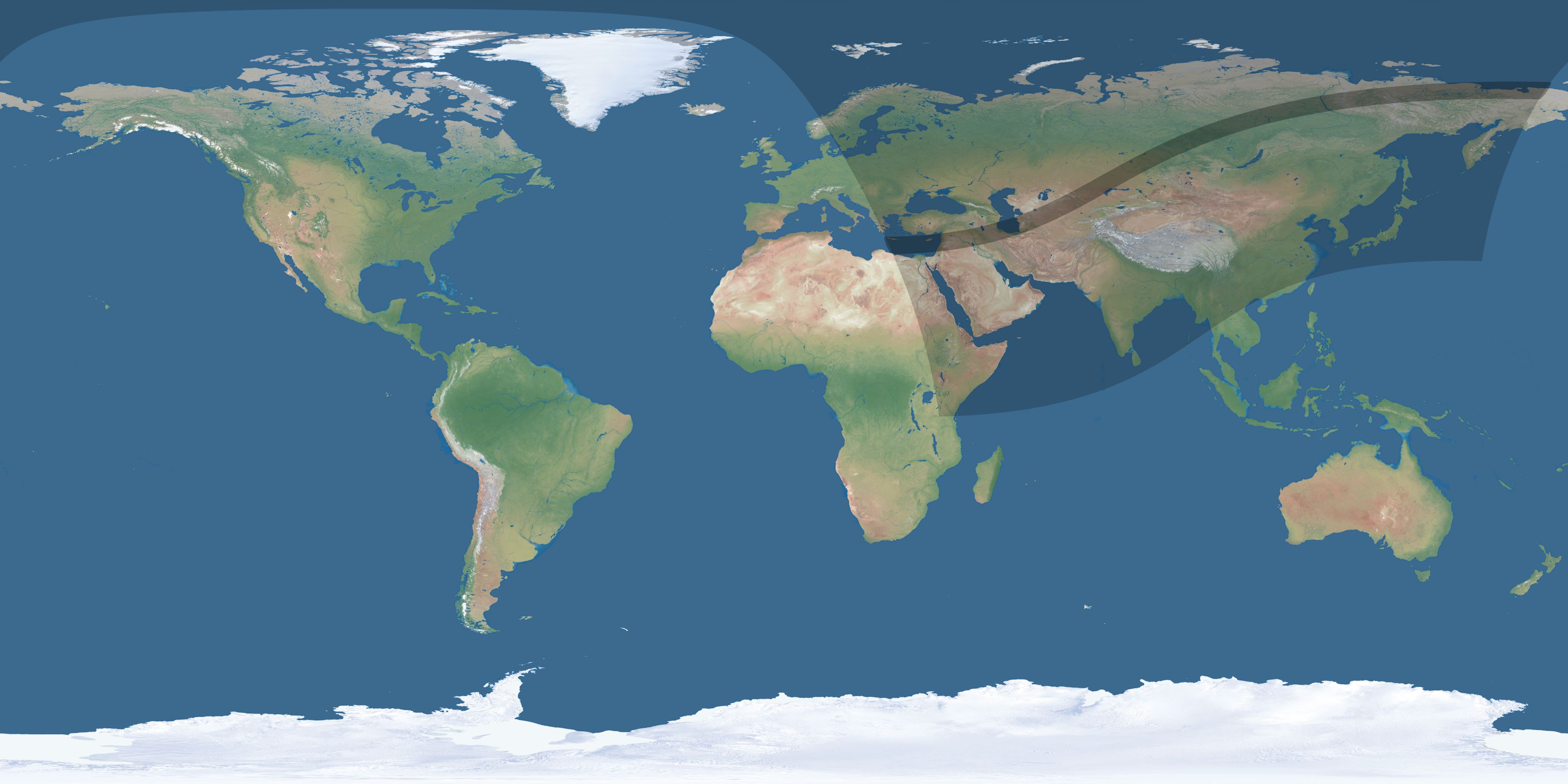 Map of the umbra and penumbra path of the solar eclipse of 03/23/1773