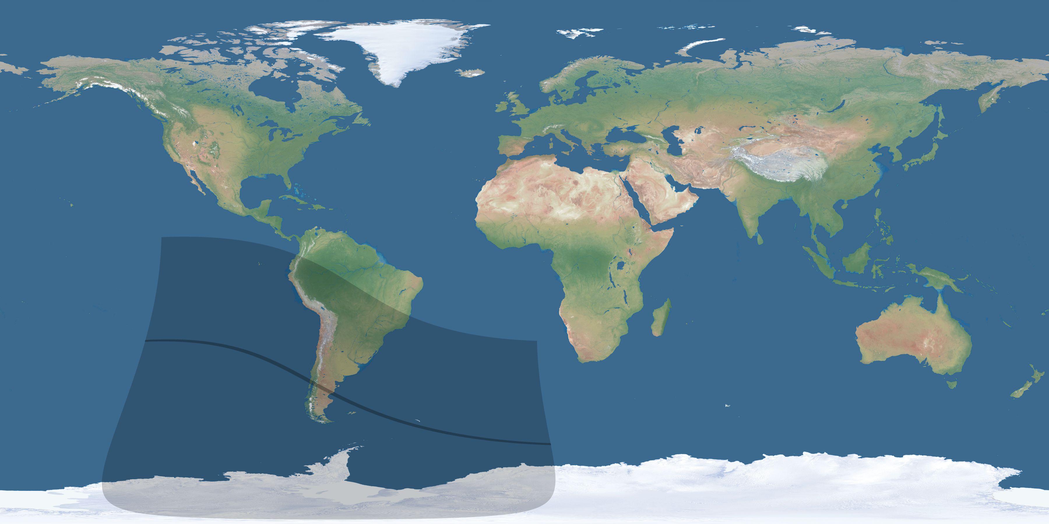 Map of the umbra and penumbra path of the solar eclipse of 09/16/1773