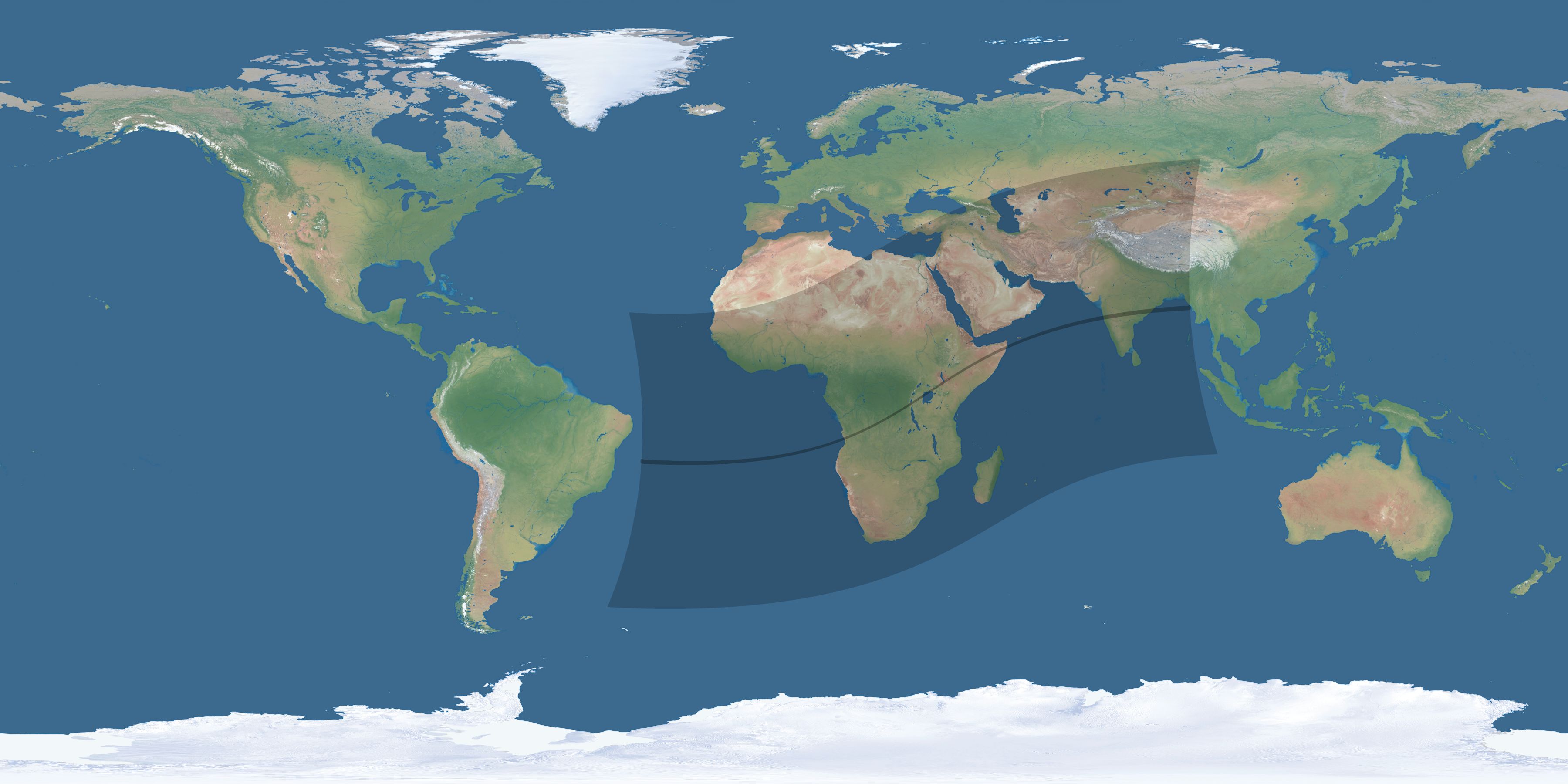 Map of the umbra and penumbra path of the solar eclipse of 03/12/1774