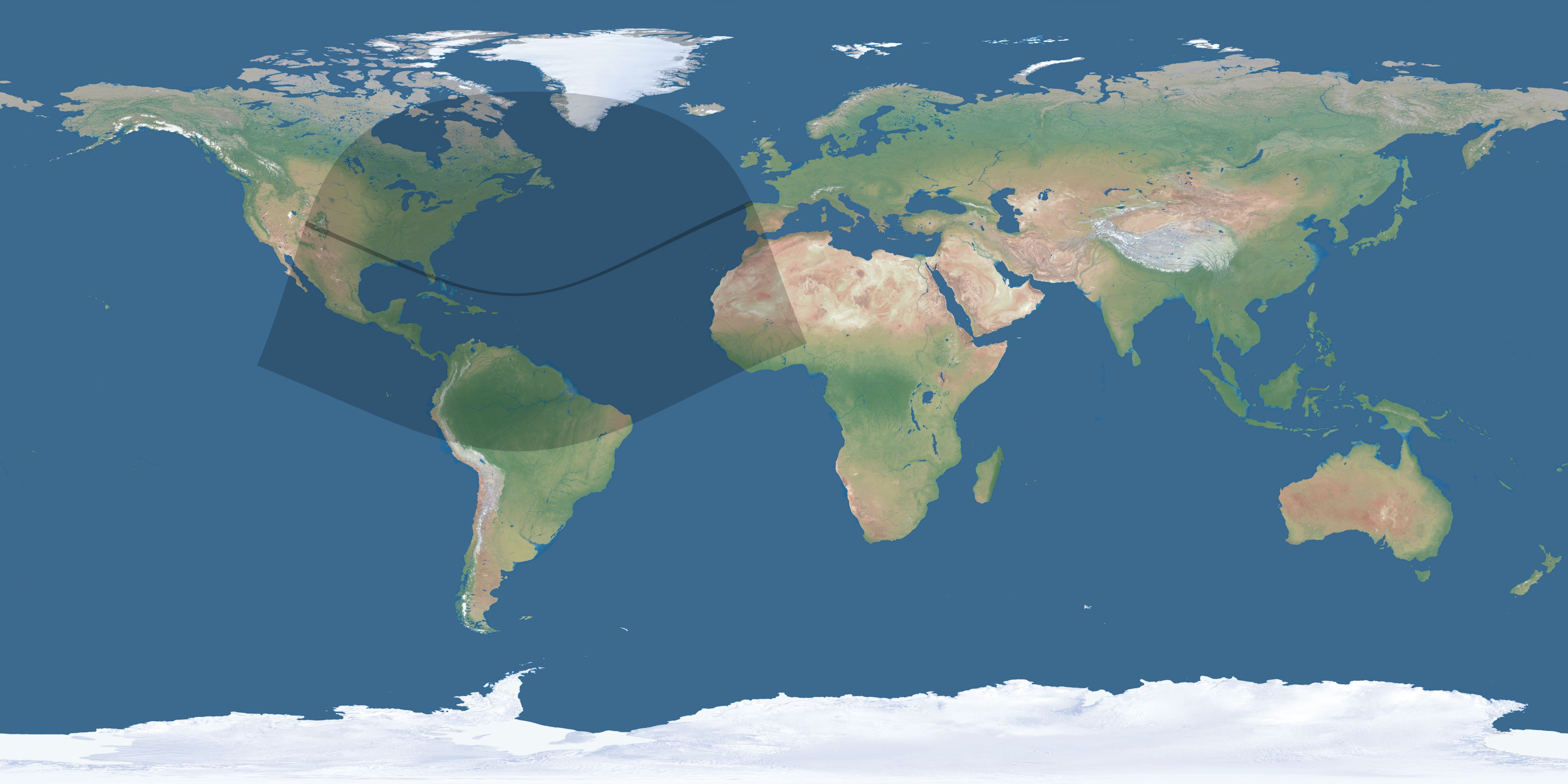 Map of the umbra and penumbra path of the solar eclipse of 01/09/1777