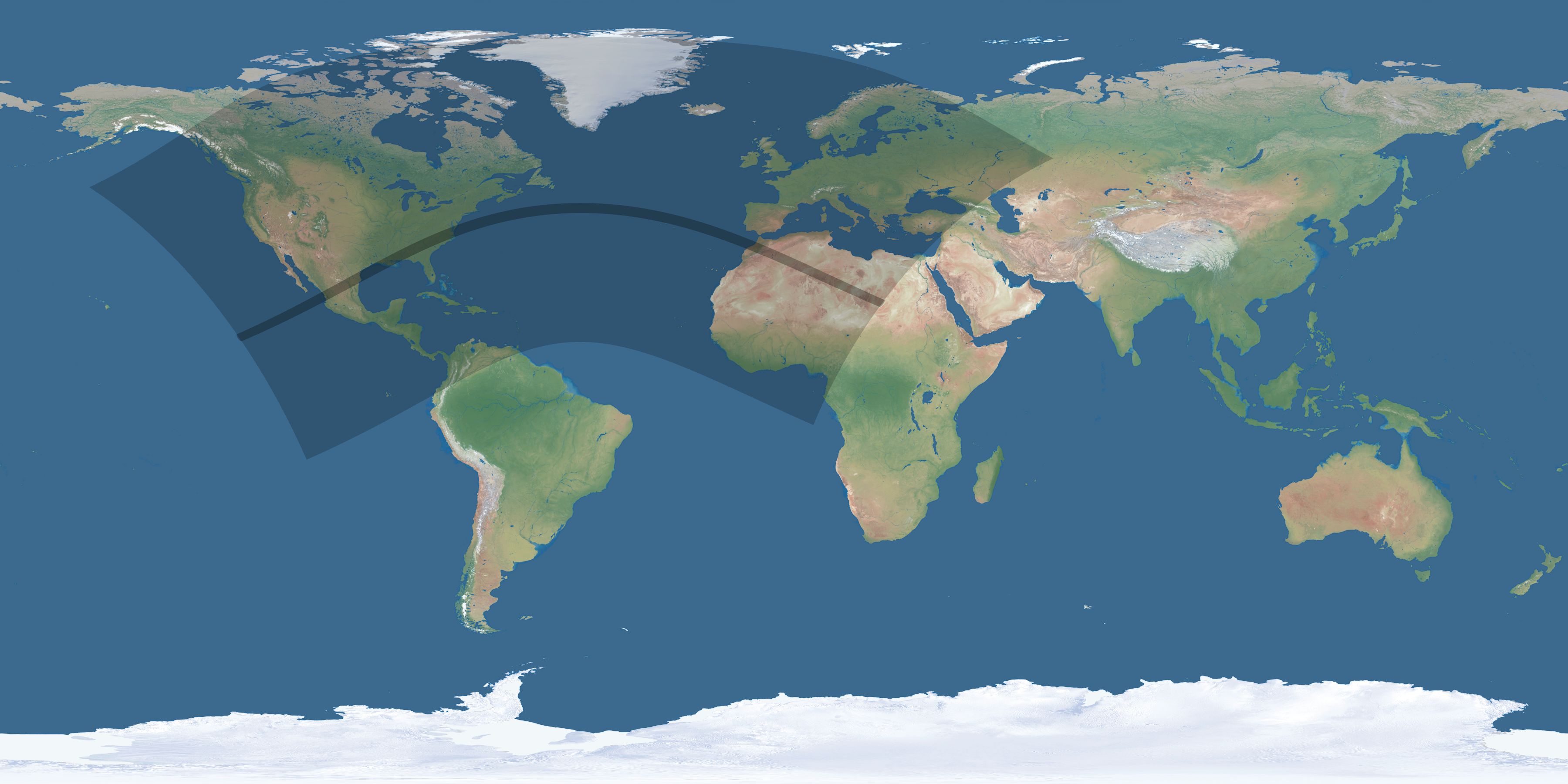 Map of the umbra and penumbra path of the solar eclipse of 06/24/1778