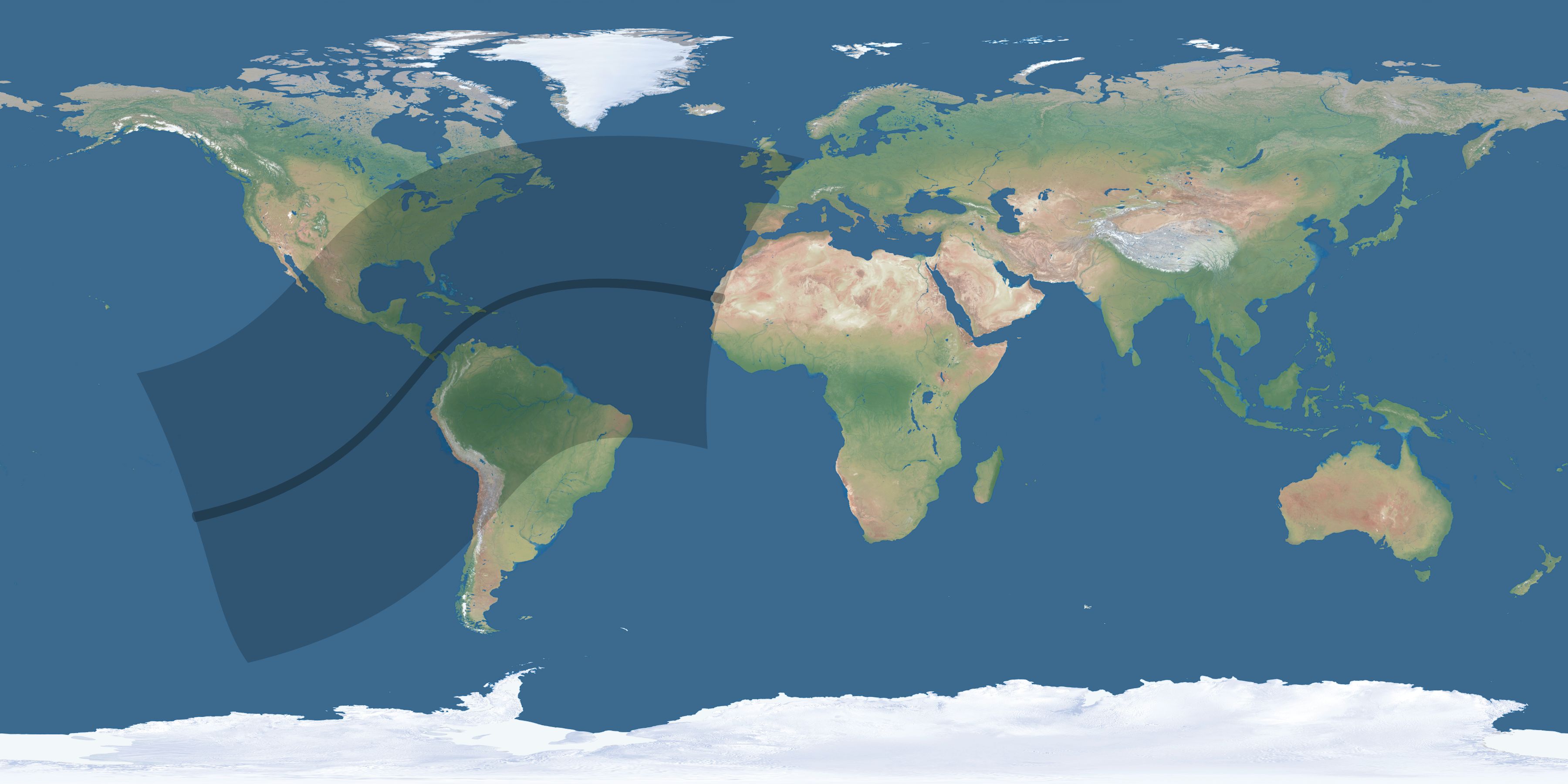 Map of the umbra and penumbra path of the solar eclipse of 04/23/1781