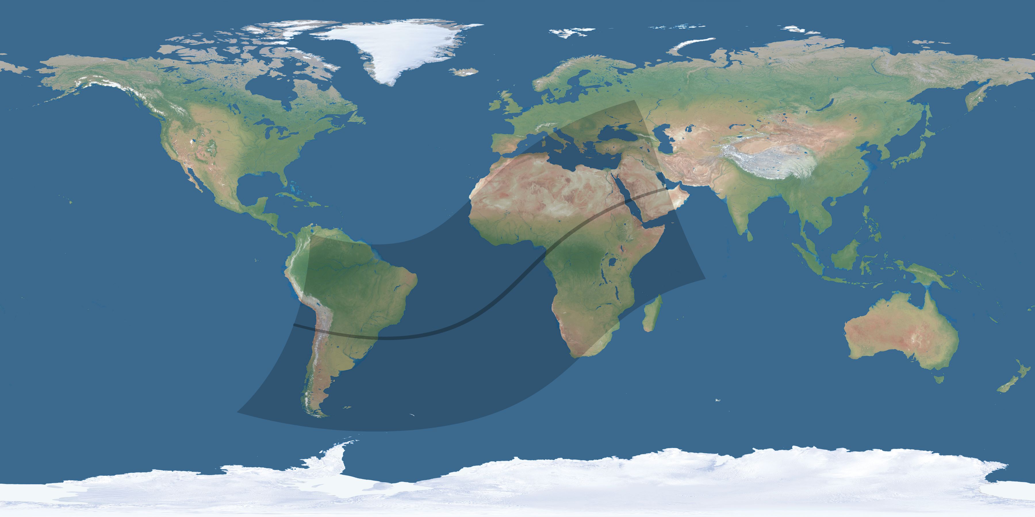 Map of the umbra and penumbra path of the solar eclipse of 02/09/1785