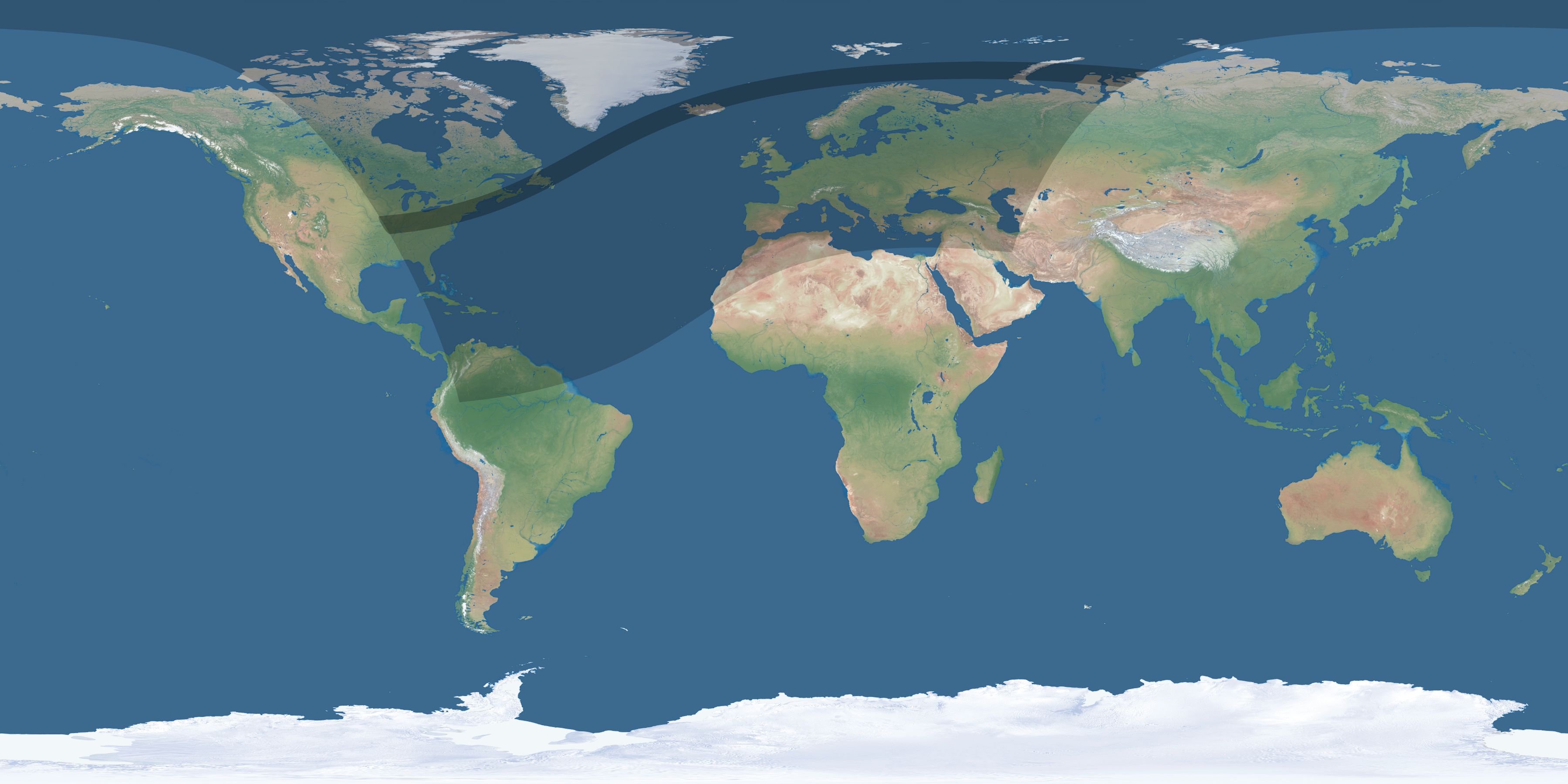 Map of the umbra and penumbra path of the solar eclipse of 04/03/1791