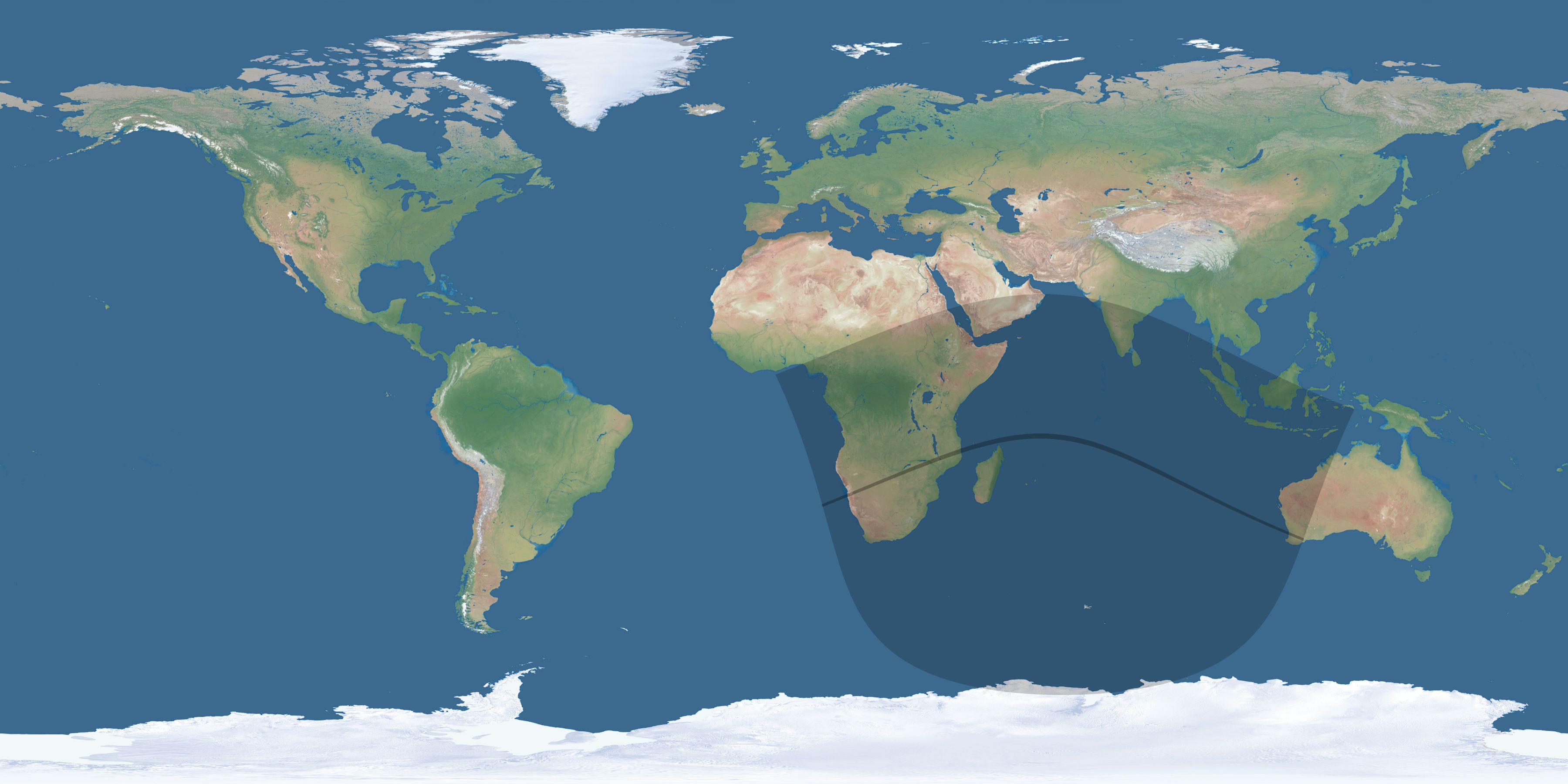 Map of the umbra and penumbra path of the solar eclipse of 07/16/1795