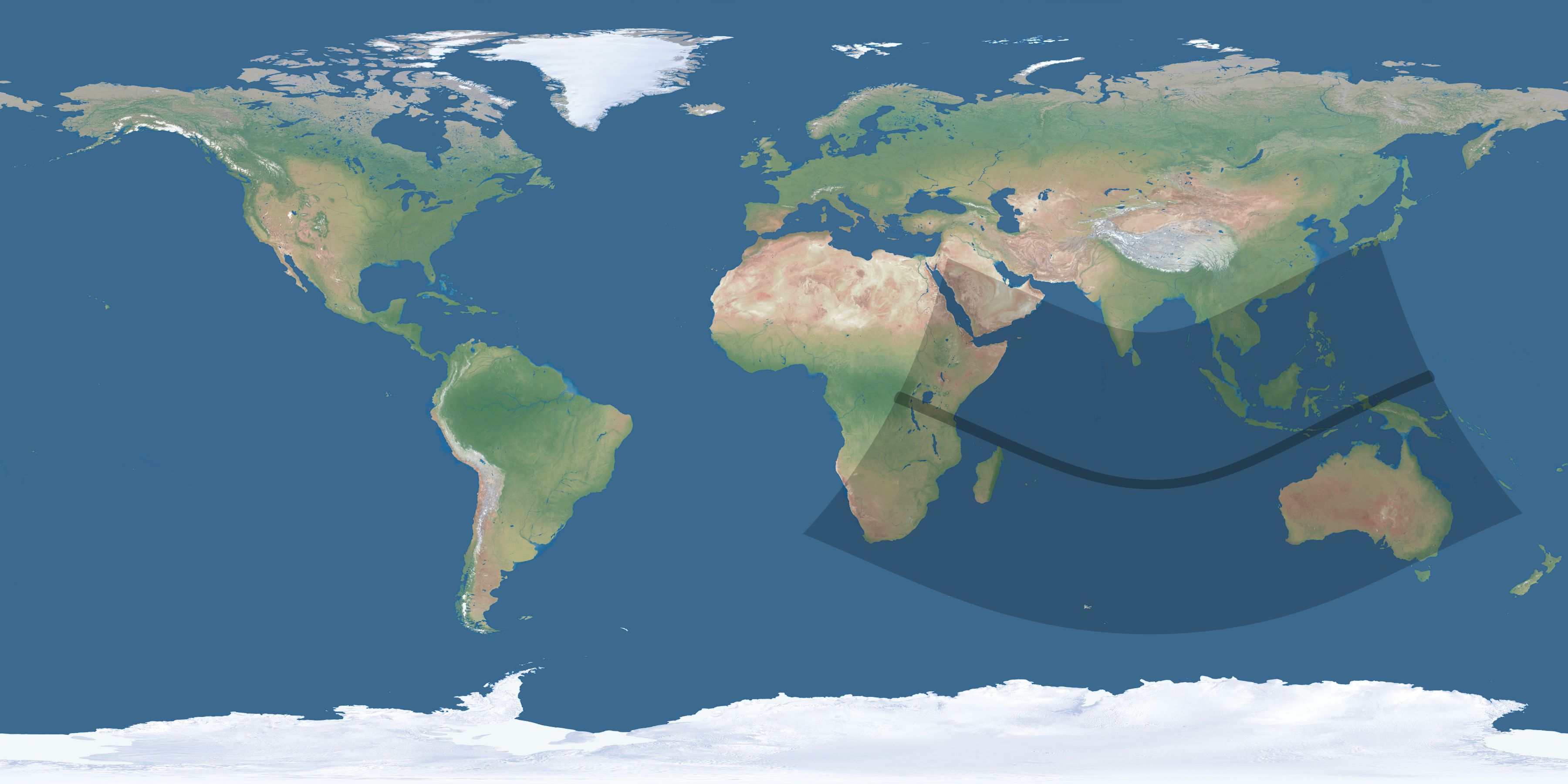 Map of the umbra and penumbra path of the solar eclipse of 01/10/1796
