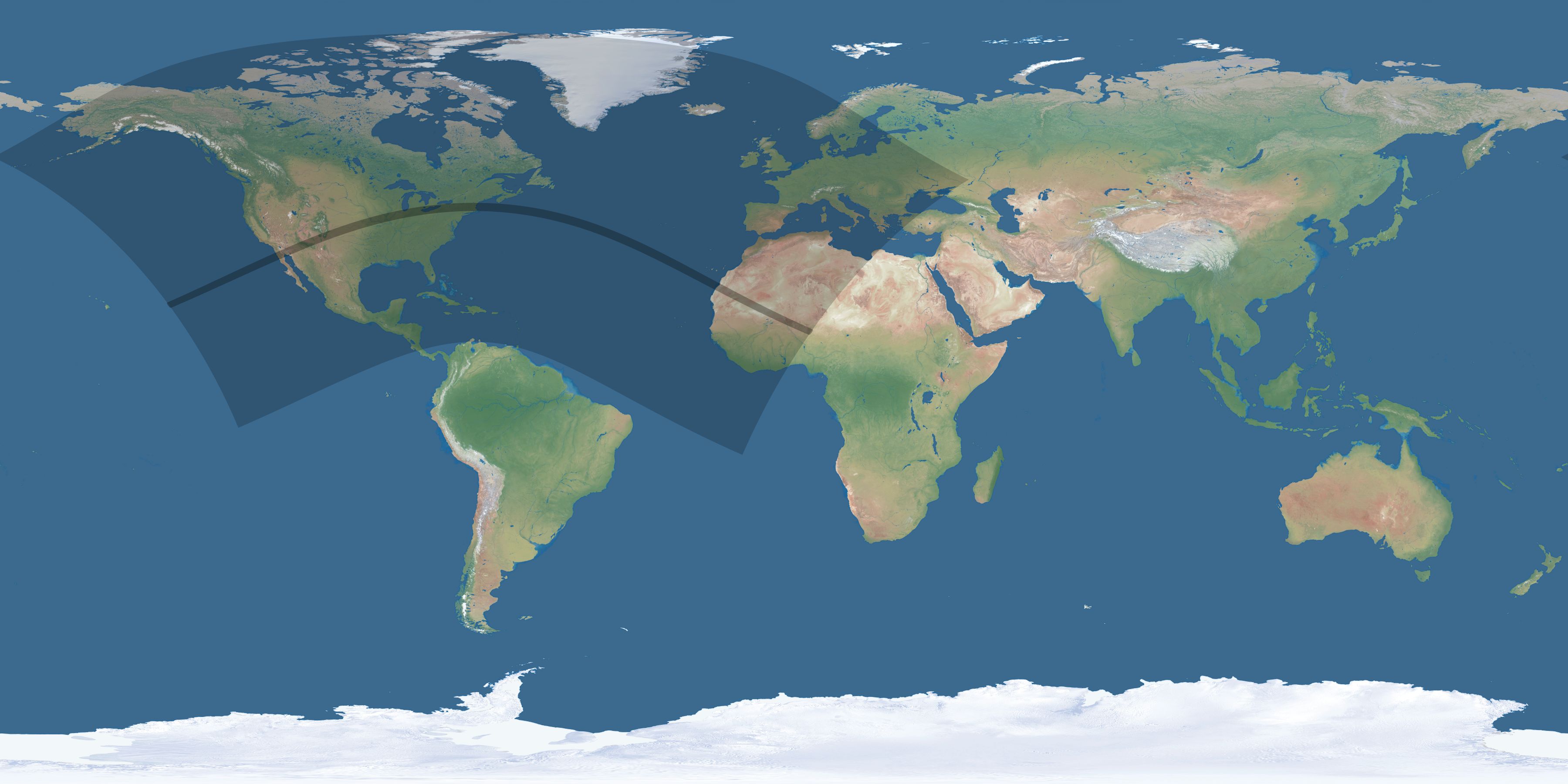 Map of the umbra and penumbra path of the solar eclipse of 06/16/1806