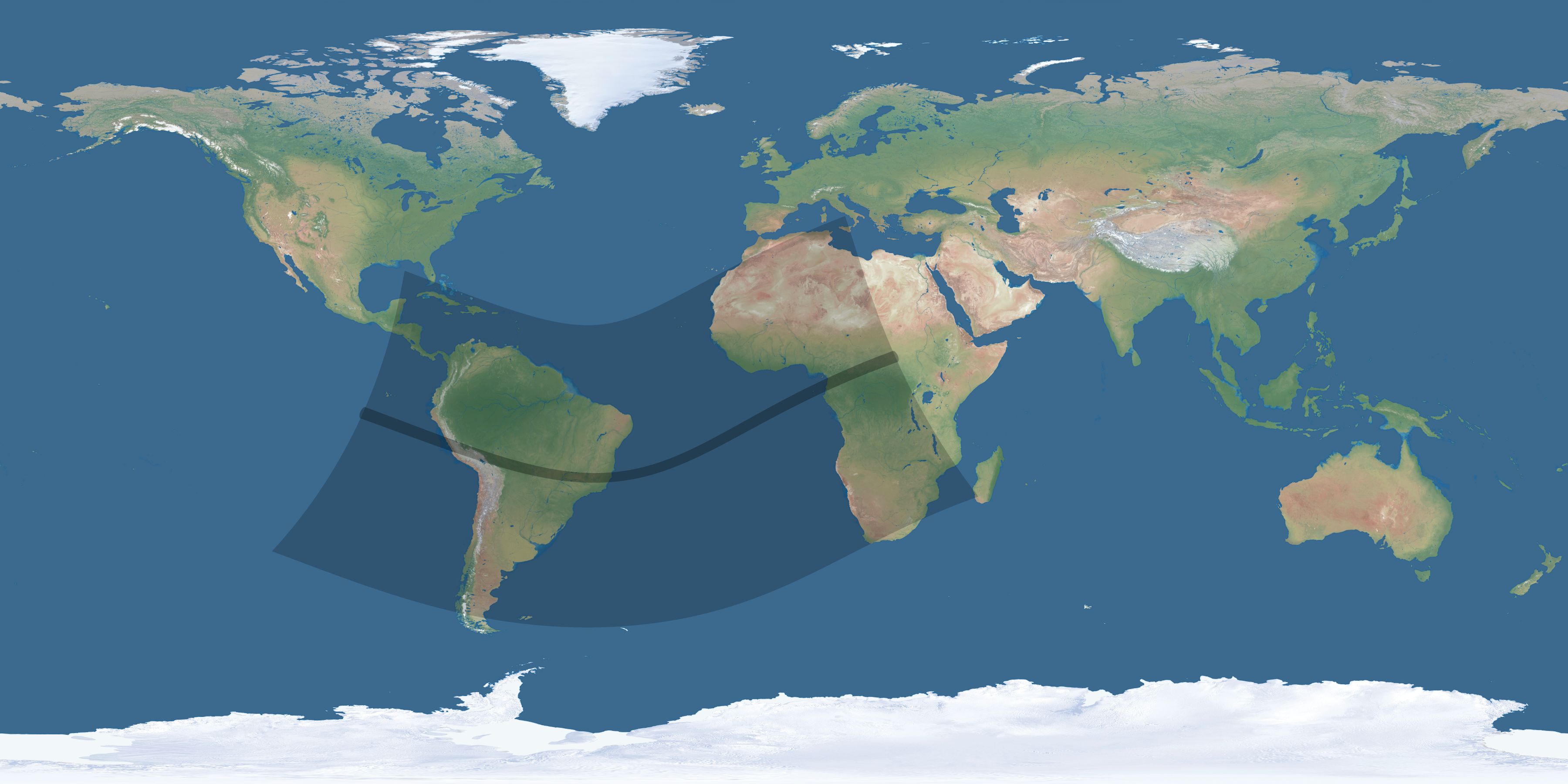 Map of the umbra and penumbra path of the solar eclipse of 01/21/1814