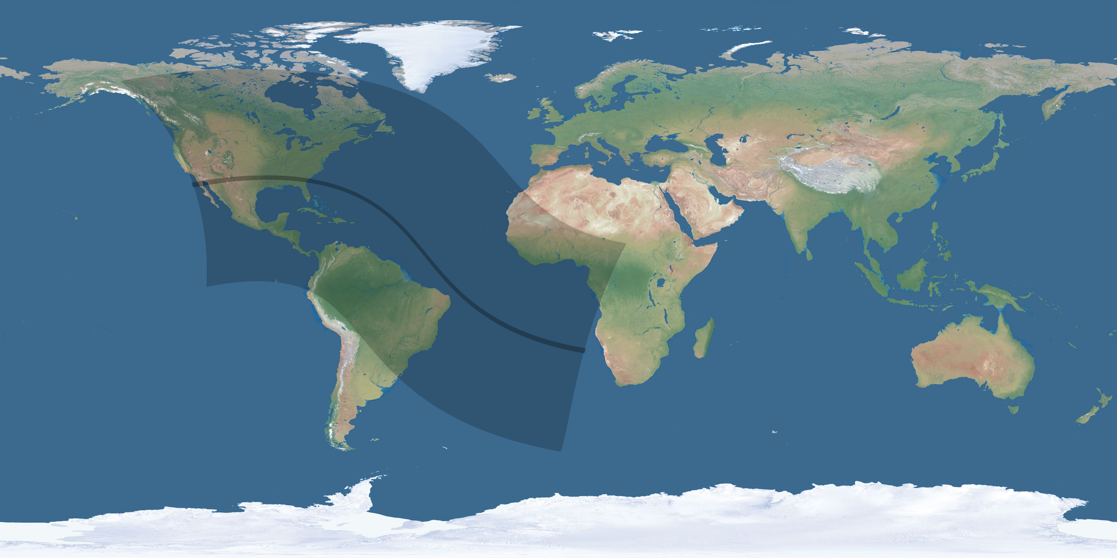 Map of the umbra and penumbra path of the solar eclipse of 08/27/1821