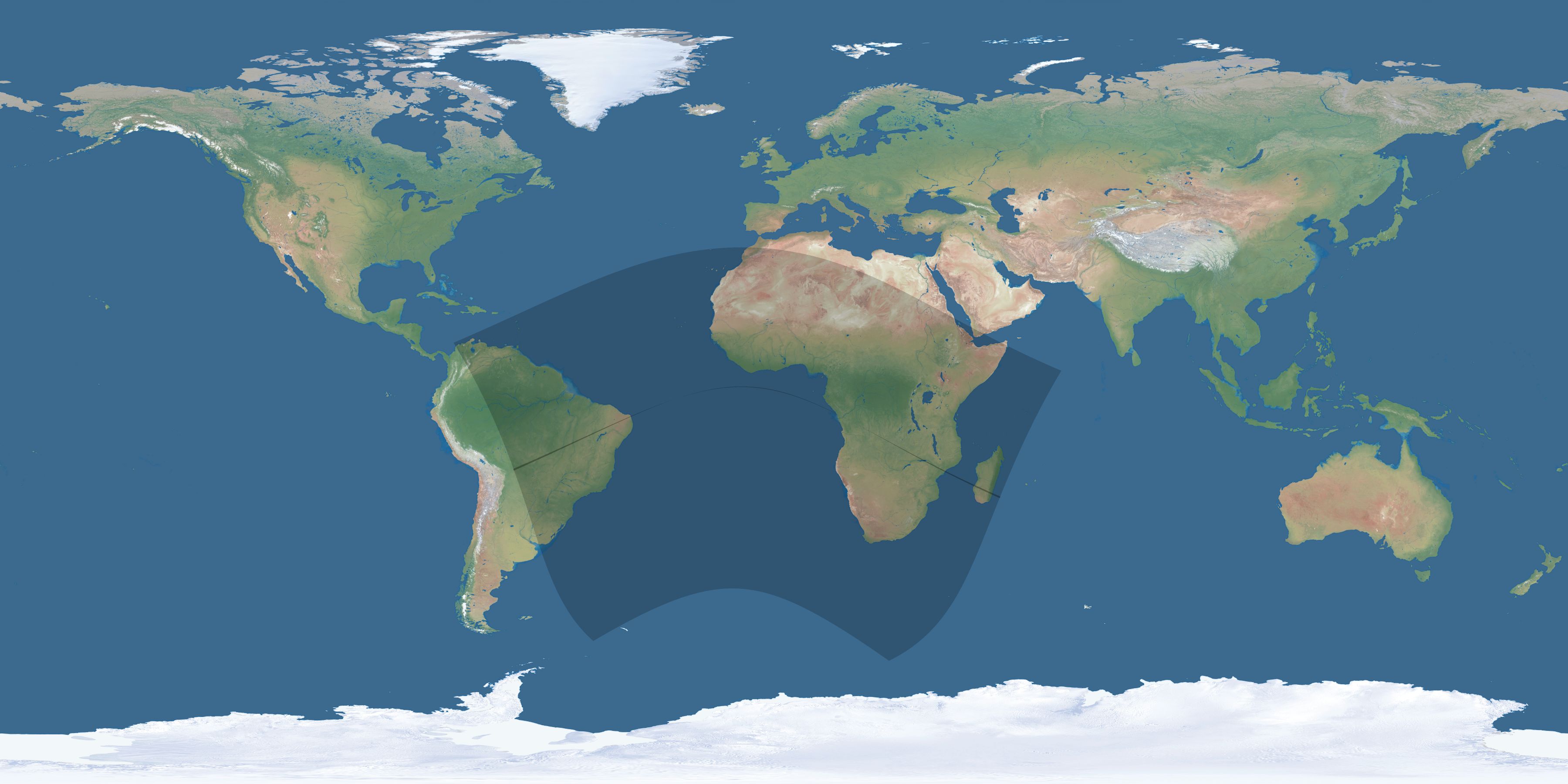Map of the umbra and penumbra path of the solar eclipse of 06/16/1825