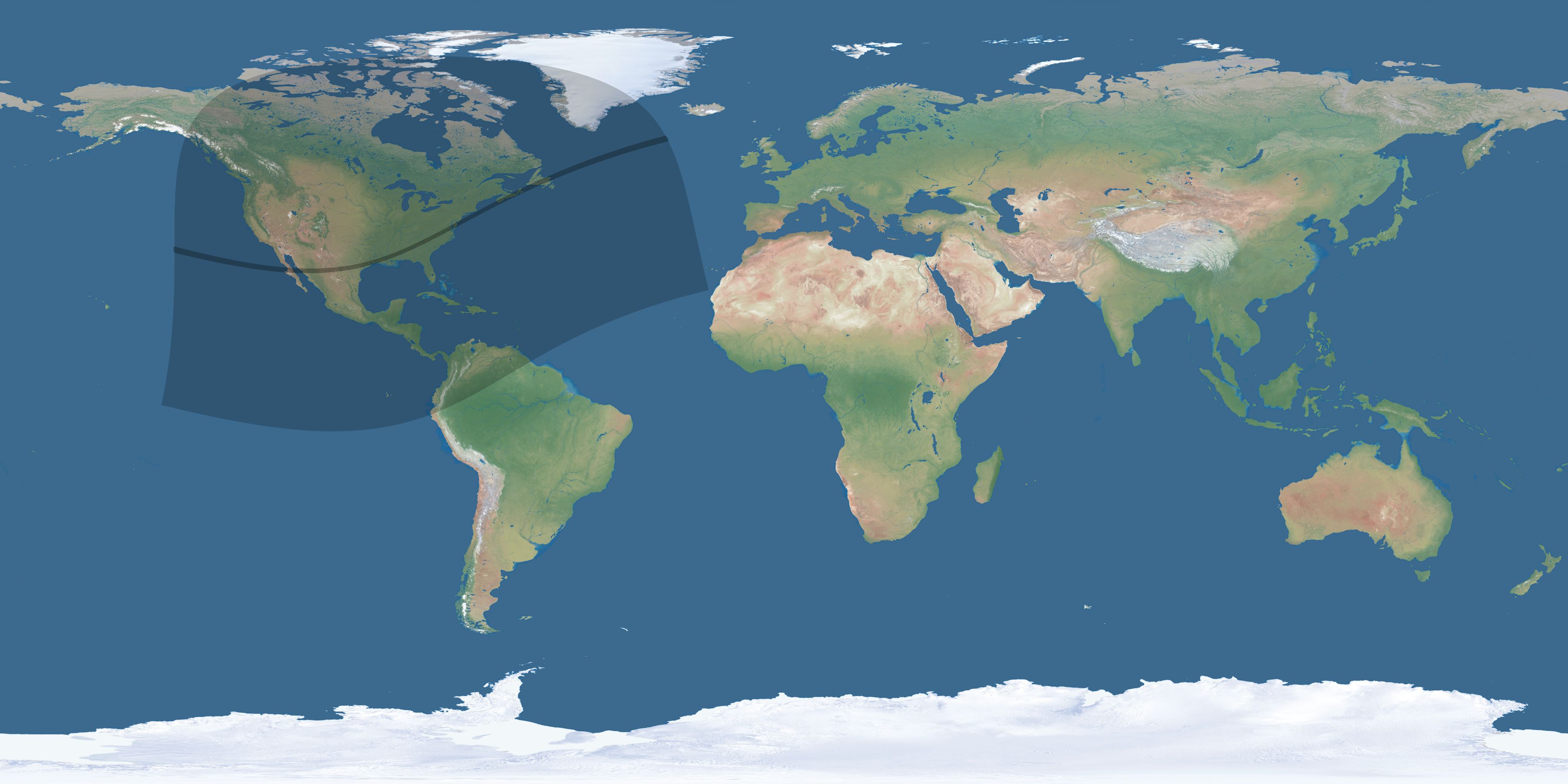 Map of the umbra and penumbra path of the solar eclipse of 02/12/1831