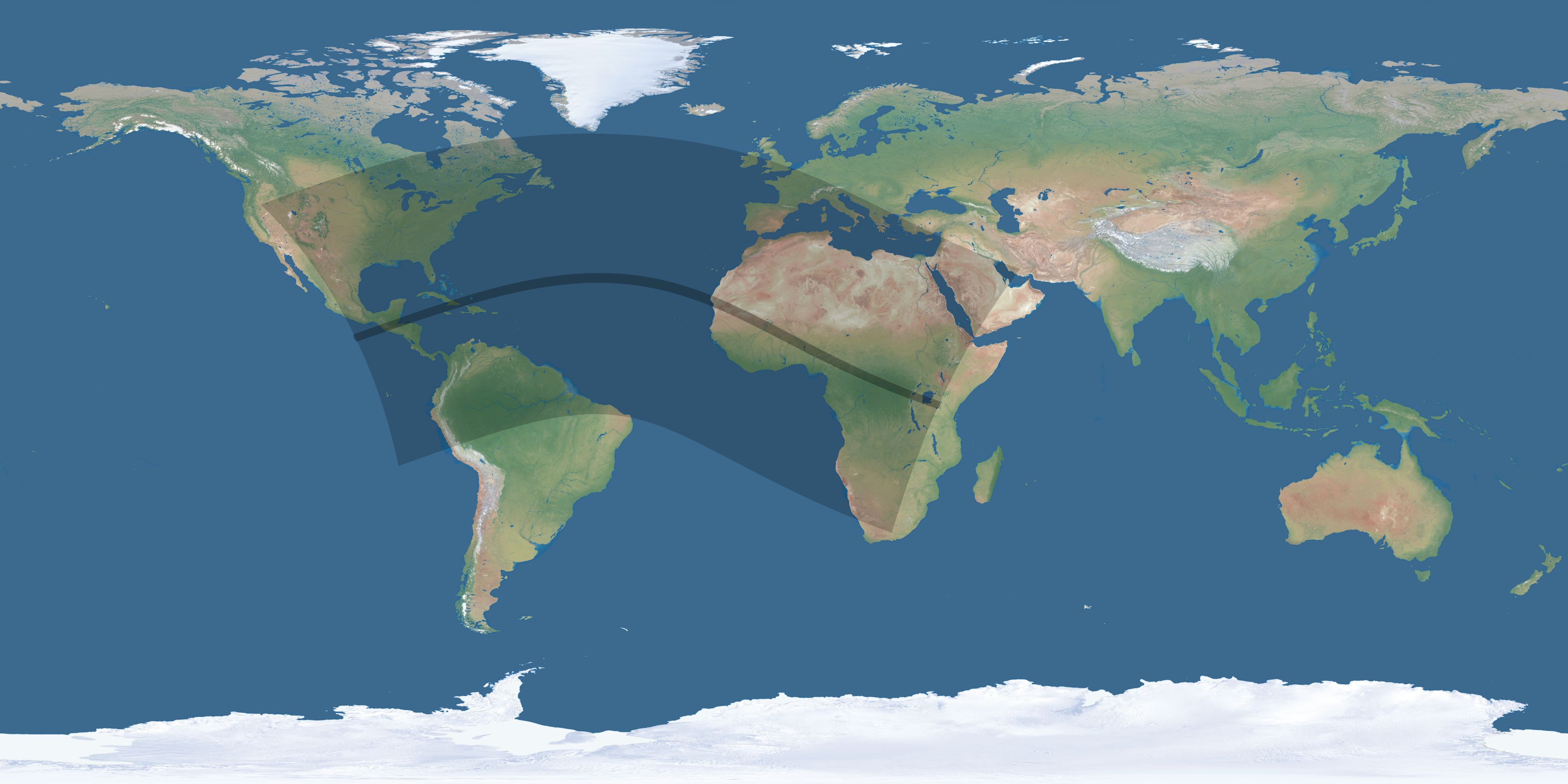 Map of the umbra and penumbra path of the solar eclipse of 07/27/1832