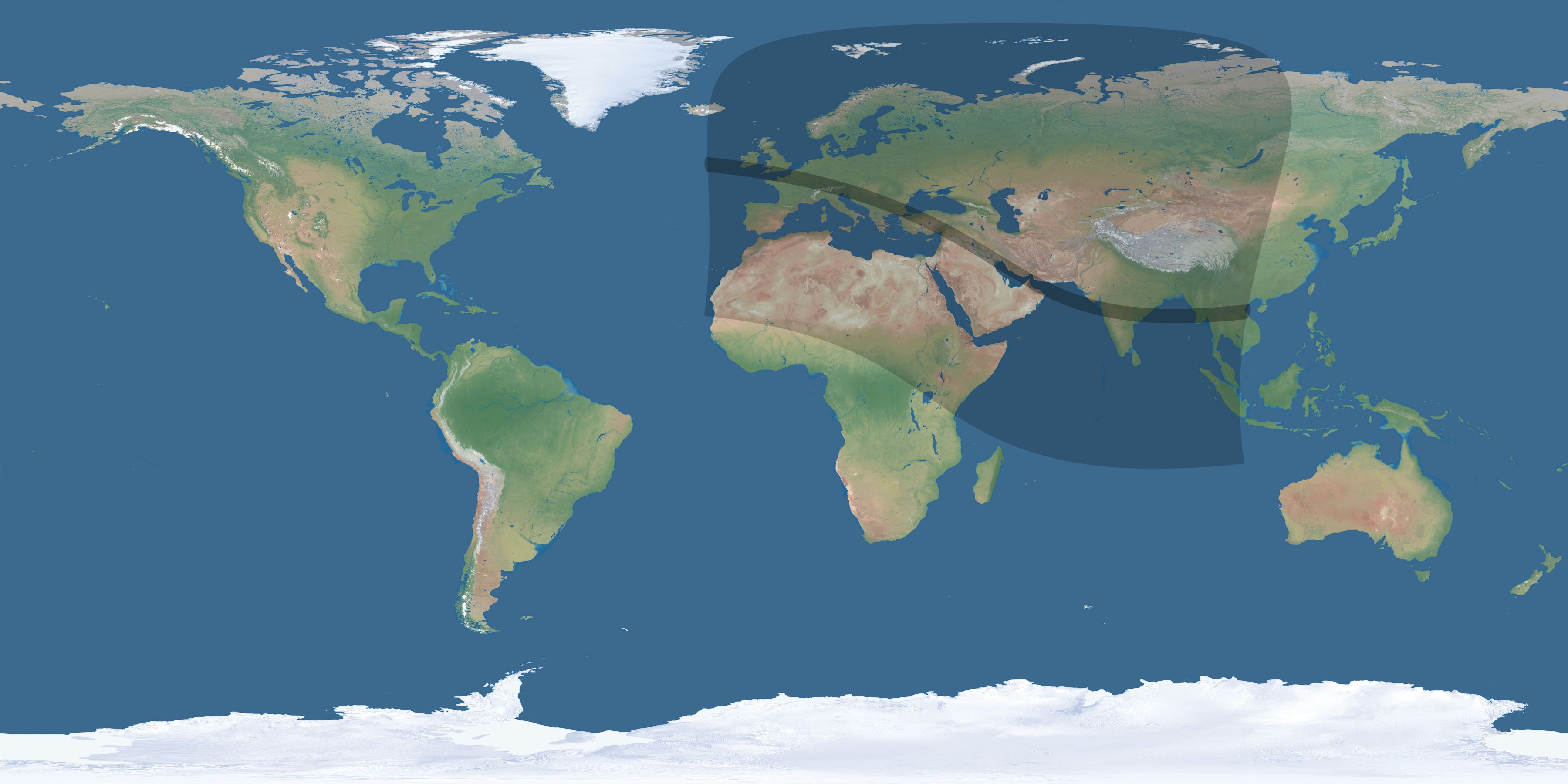 Map of the umbra and penumbra path of the solar eclipse of 10/09/1847