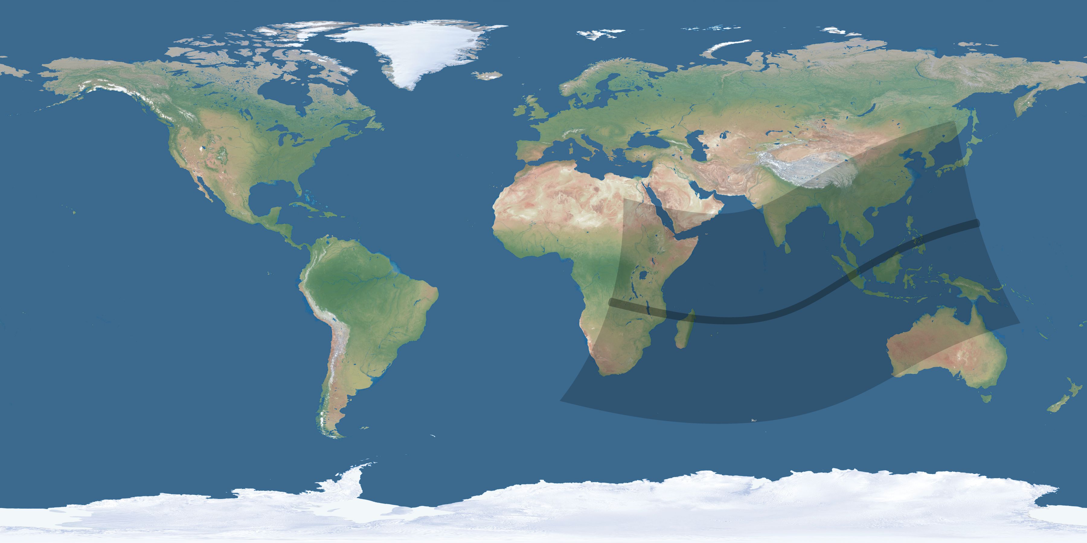 Map of the umbra and penumbra path of the solar eclipse of 02/12/1850