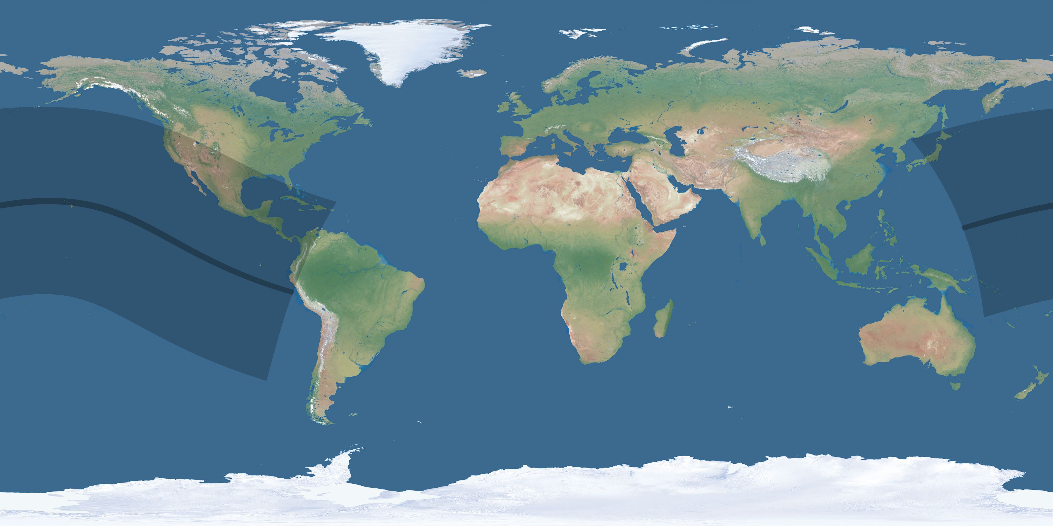 Map of the umbra and penumbra path of the solar eclipse of 08/07/1850