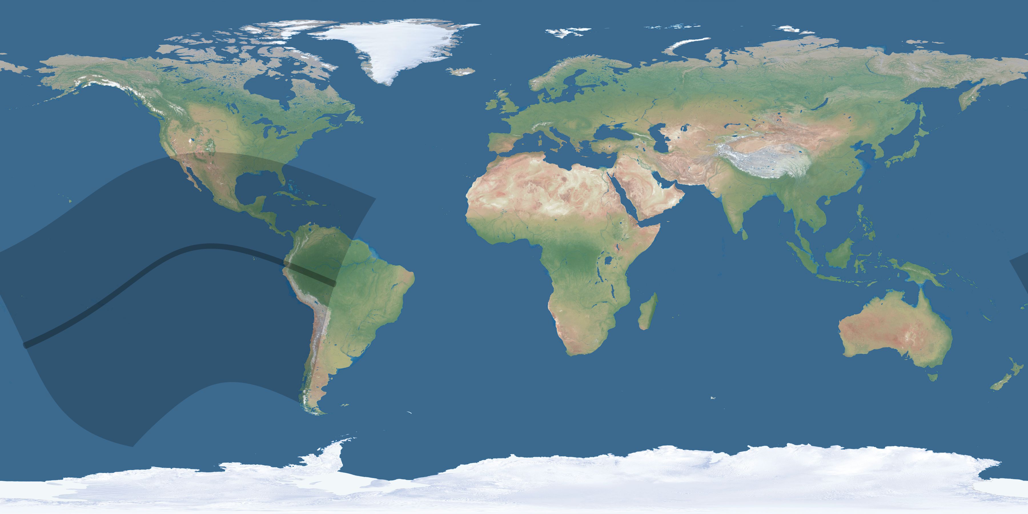 Map of the umbra and penumbra path of the solar eclipse of 06/06/1853