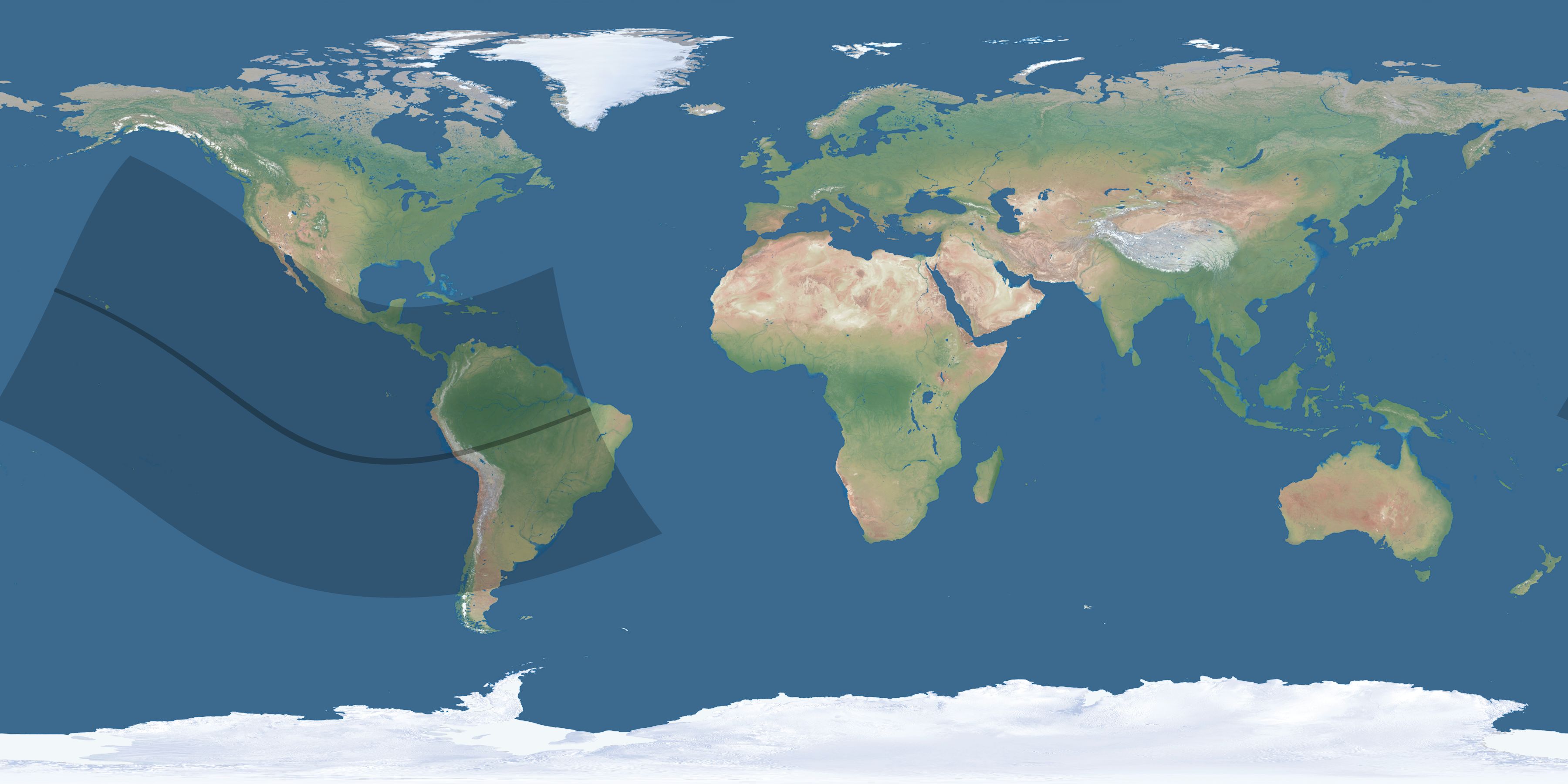 Map of the umbra and penumbra path of the solar eclipse of 11/30/1853