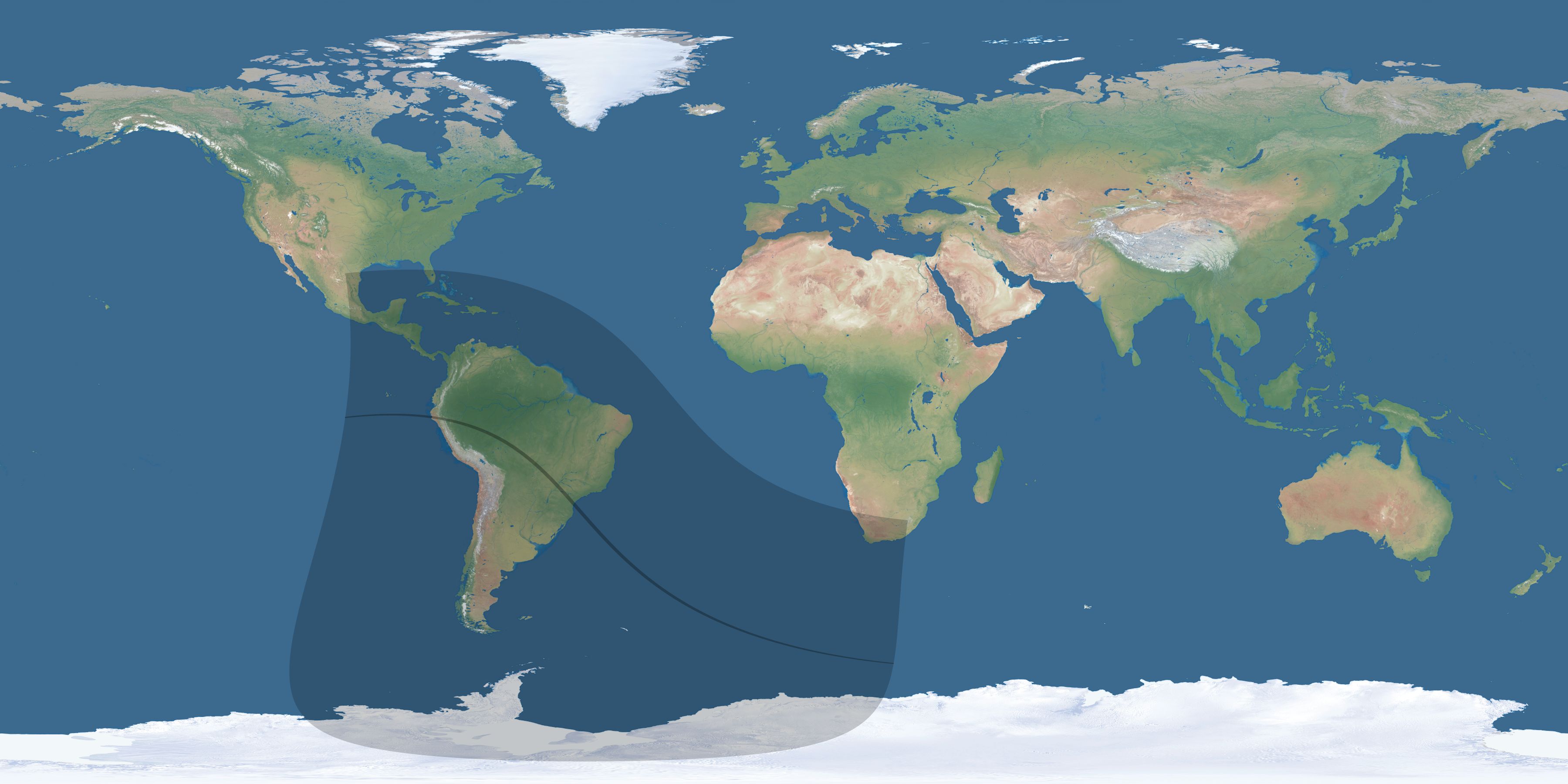 Map of the umbra and penumbra path of the solar eclipse of 09/07/1858