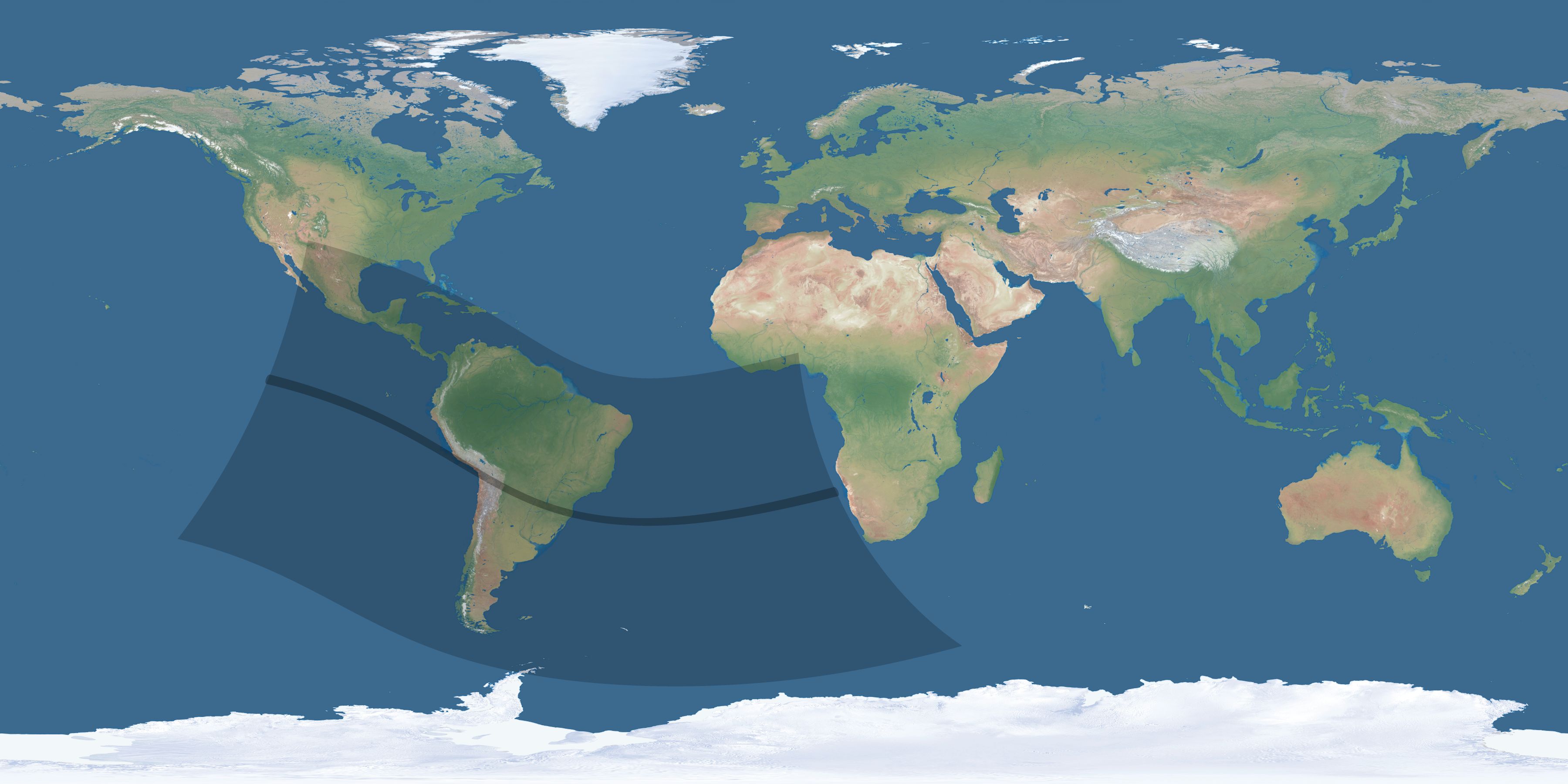 Map of the umbra and penumbra path of the solar eclipse of 10/30/1864