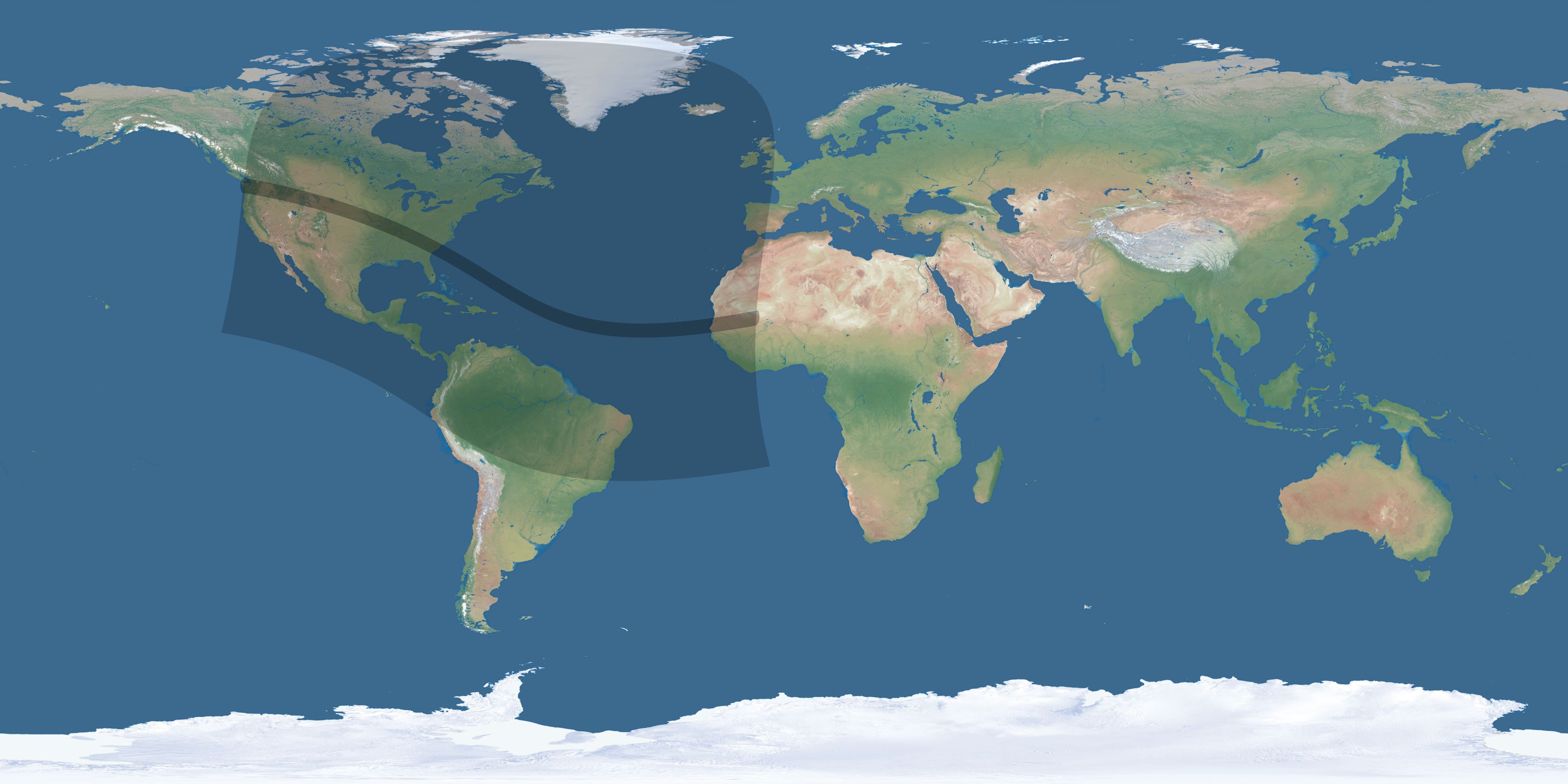 Map of the umbra and penumbra path of the solar eclipse of 10/19/1865