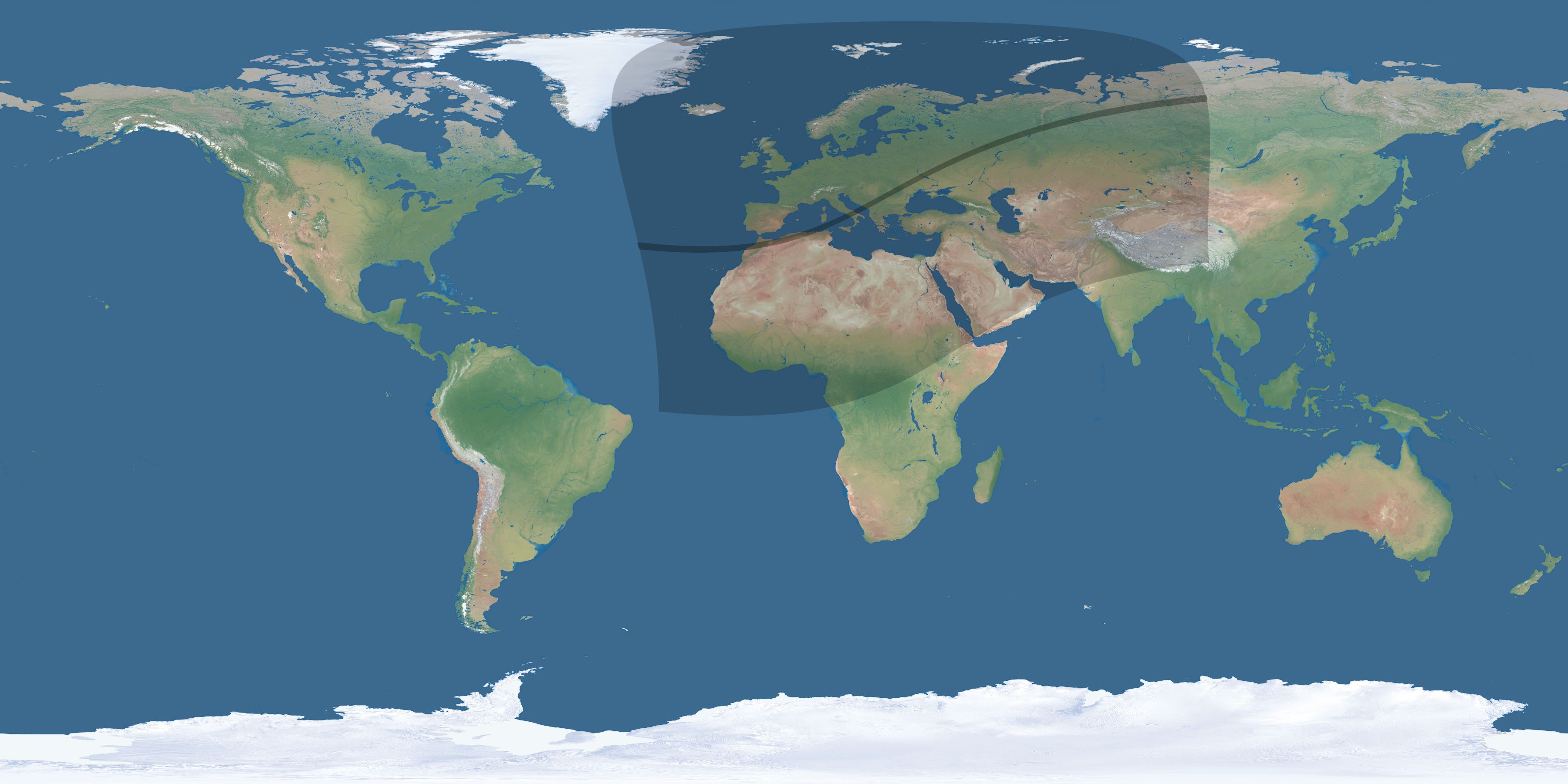 Map of the umbra and penumbra path of the solar eclipse of 03/06/1867