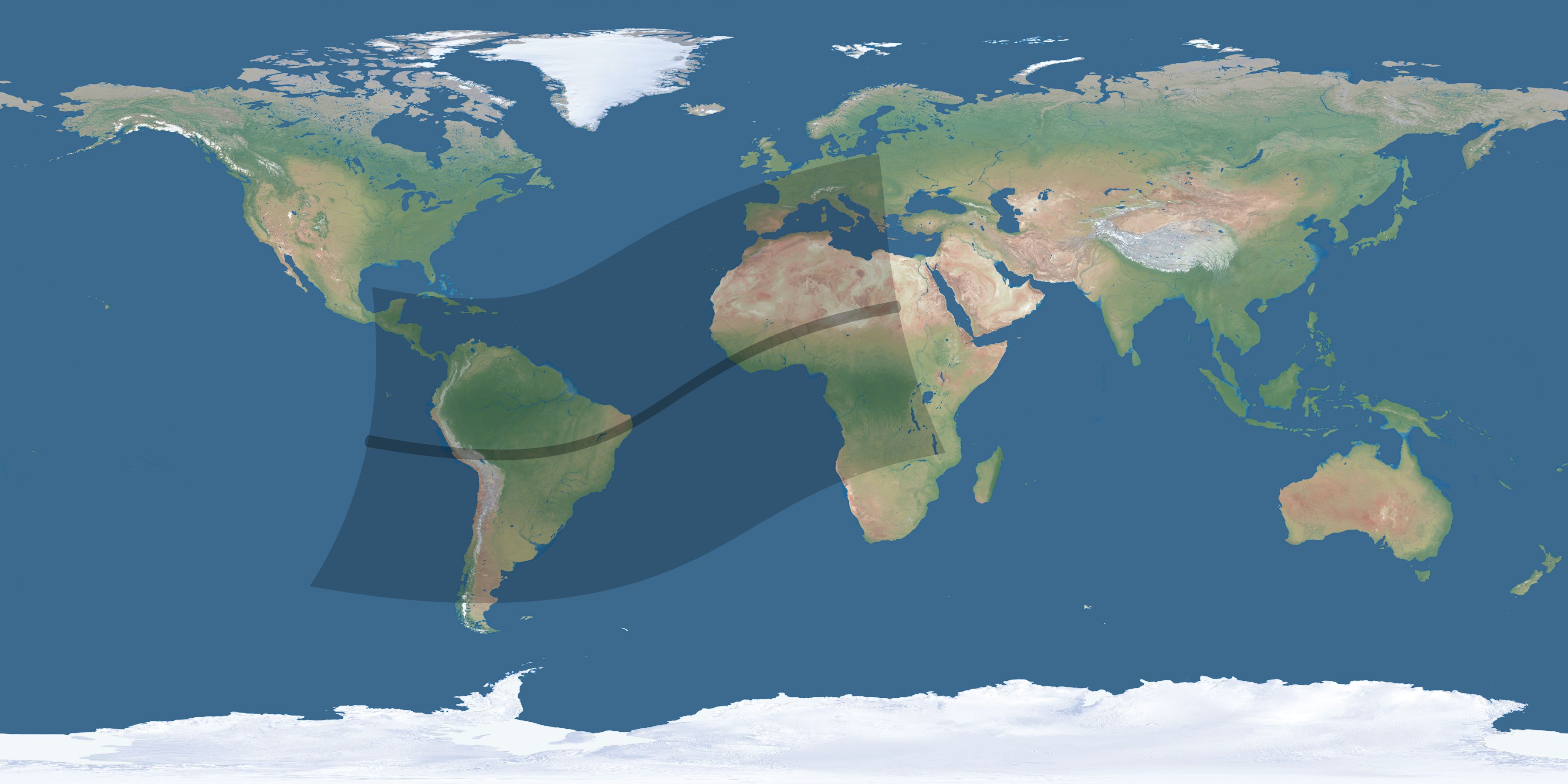 Map of the umbra and penumbra path of the solar eclipse of 02/23/1868