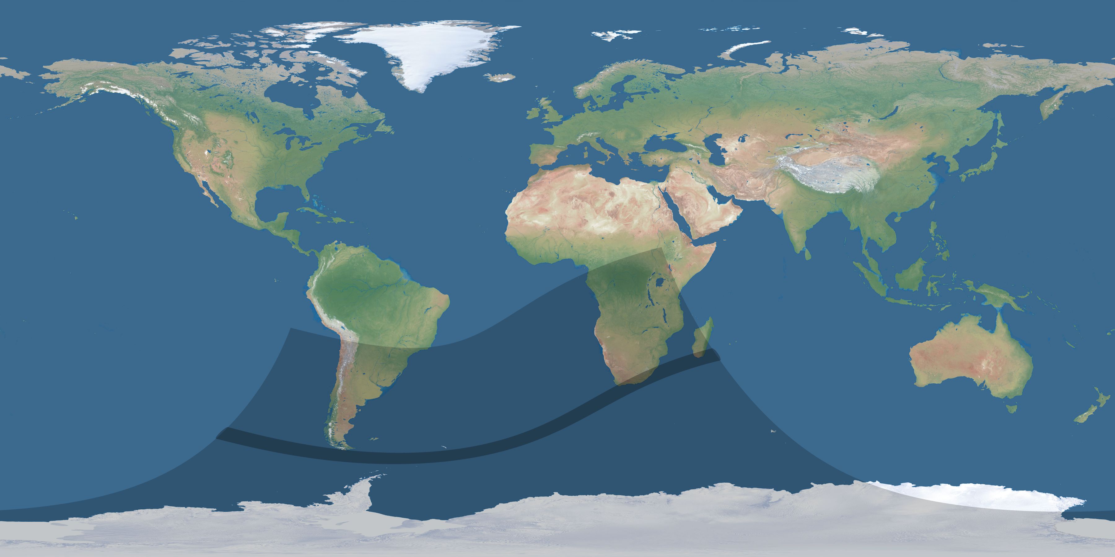 Map of the umbra and penumbra path of the solar eclipse of 02/11/1869