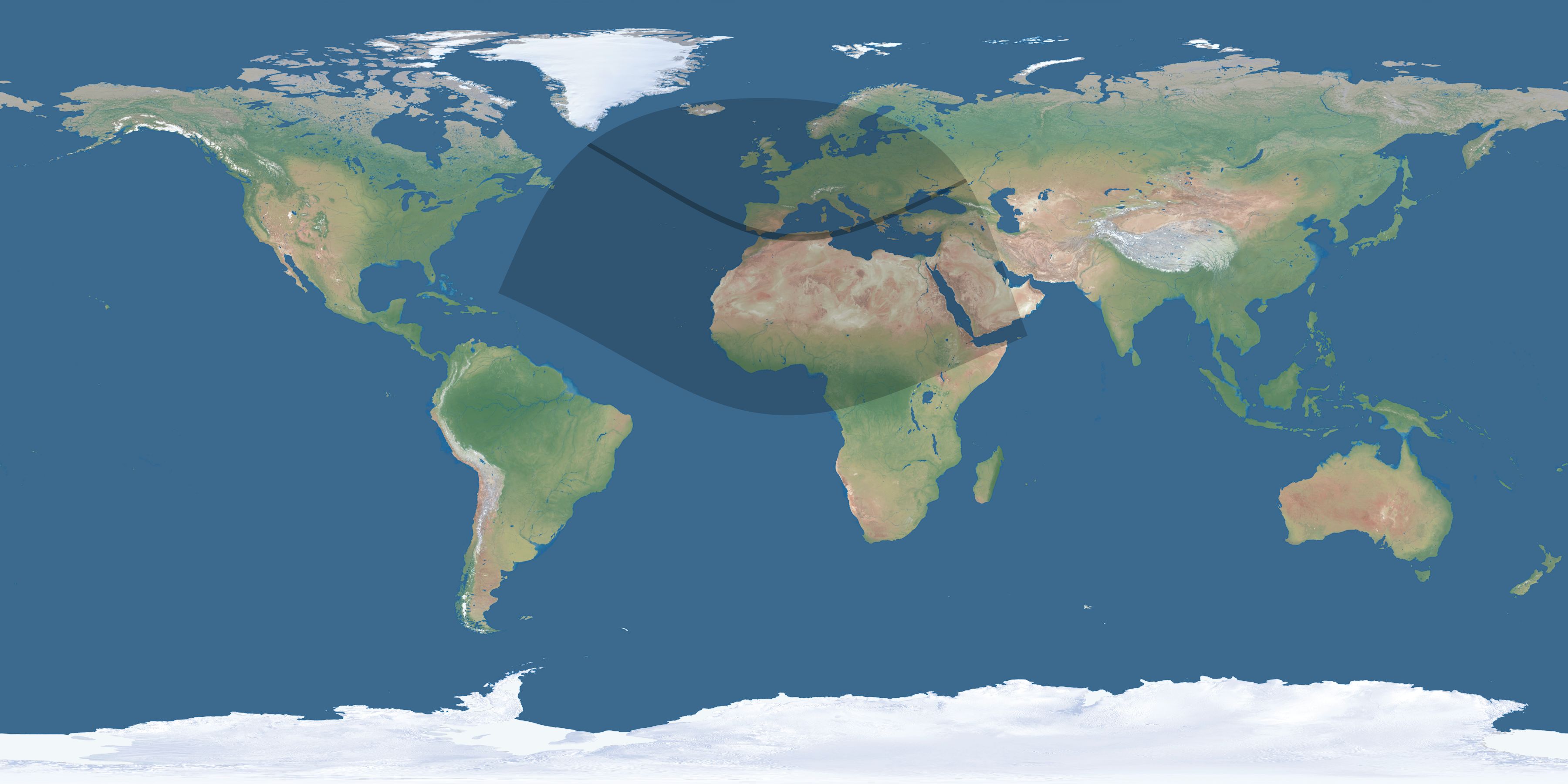 Map of the umbra and penumbra path of the solar eclipse of 12/22/1870