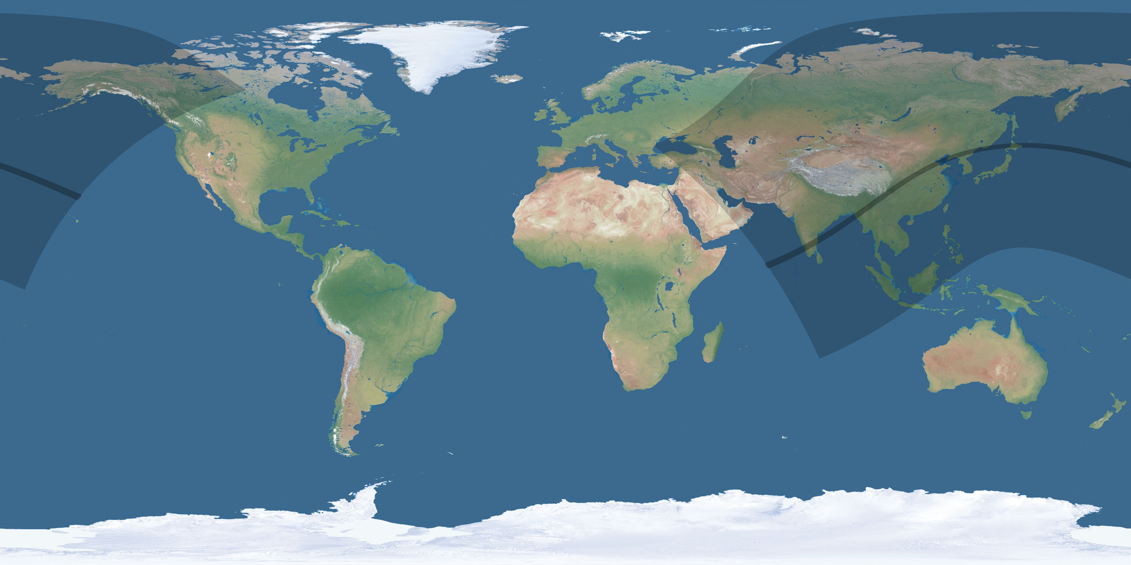 Map of the umbra and penumbra path of the solar eclipse of 06/06/1872