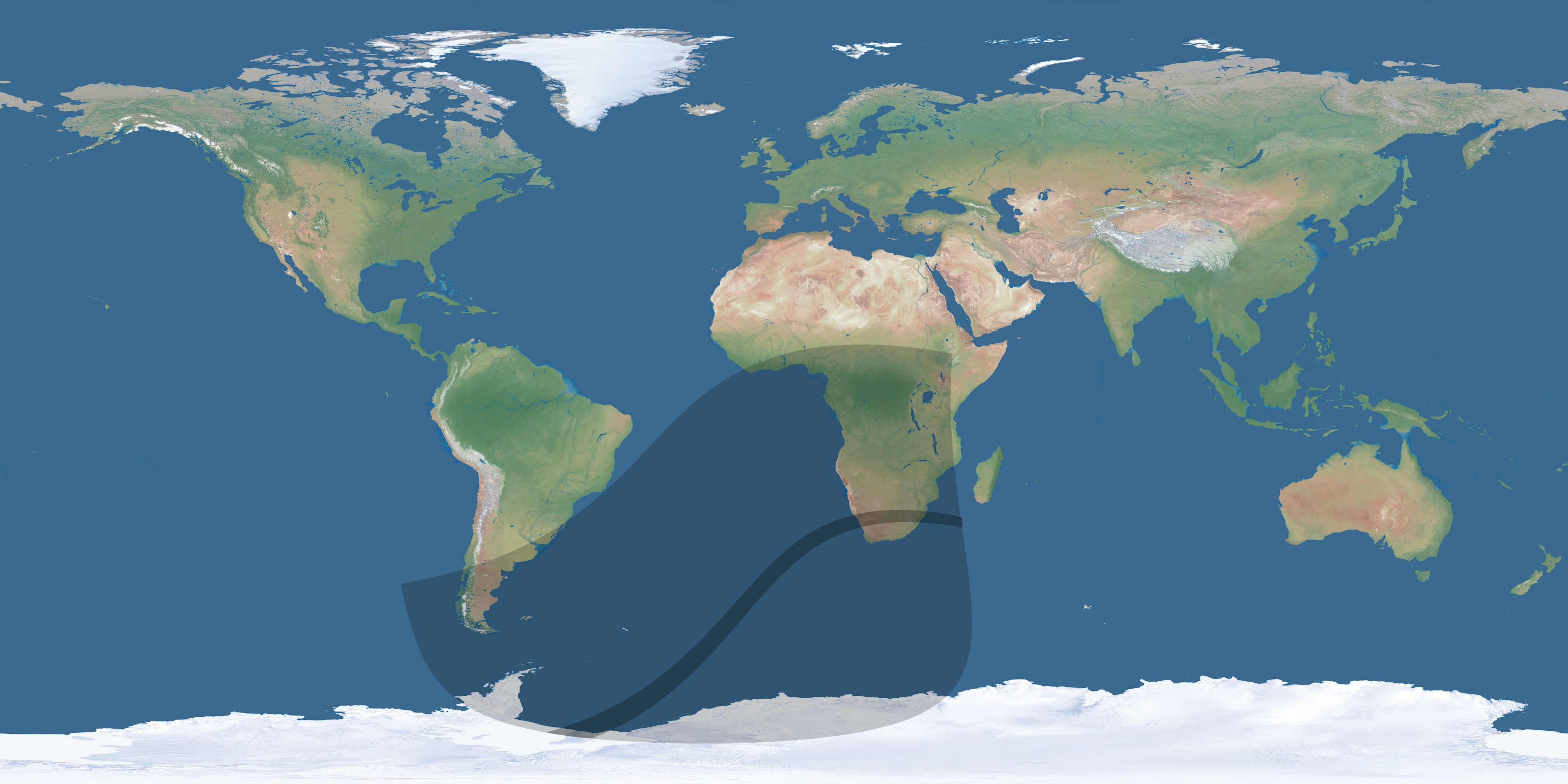 Map of the umbra and penumbra path of the solar eclipse of 04/16/1874