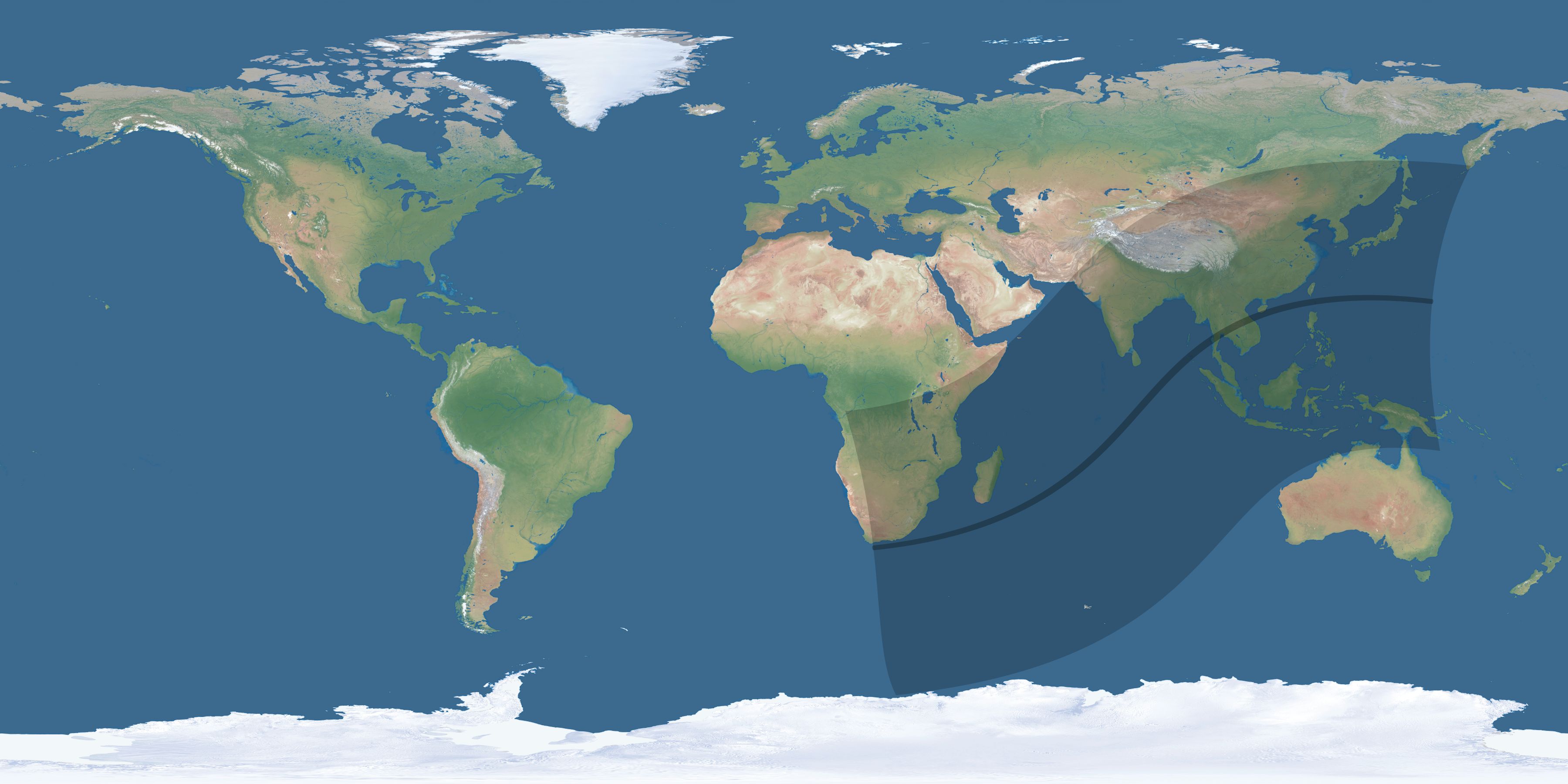 Map of the umbra and penumbra path of the solar eclipse of 04/06/1875