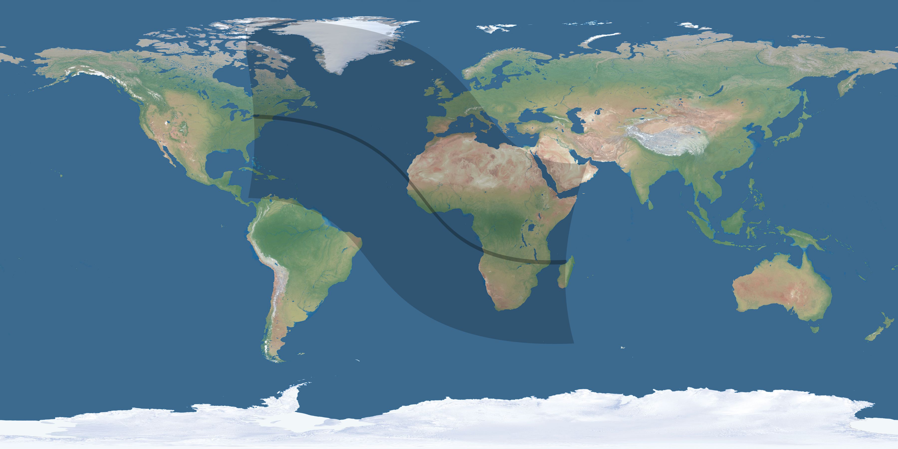 Map of the umbra and penumbra path of the solar eclipse of 09/29/1875