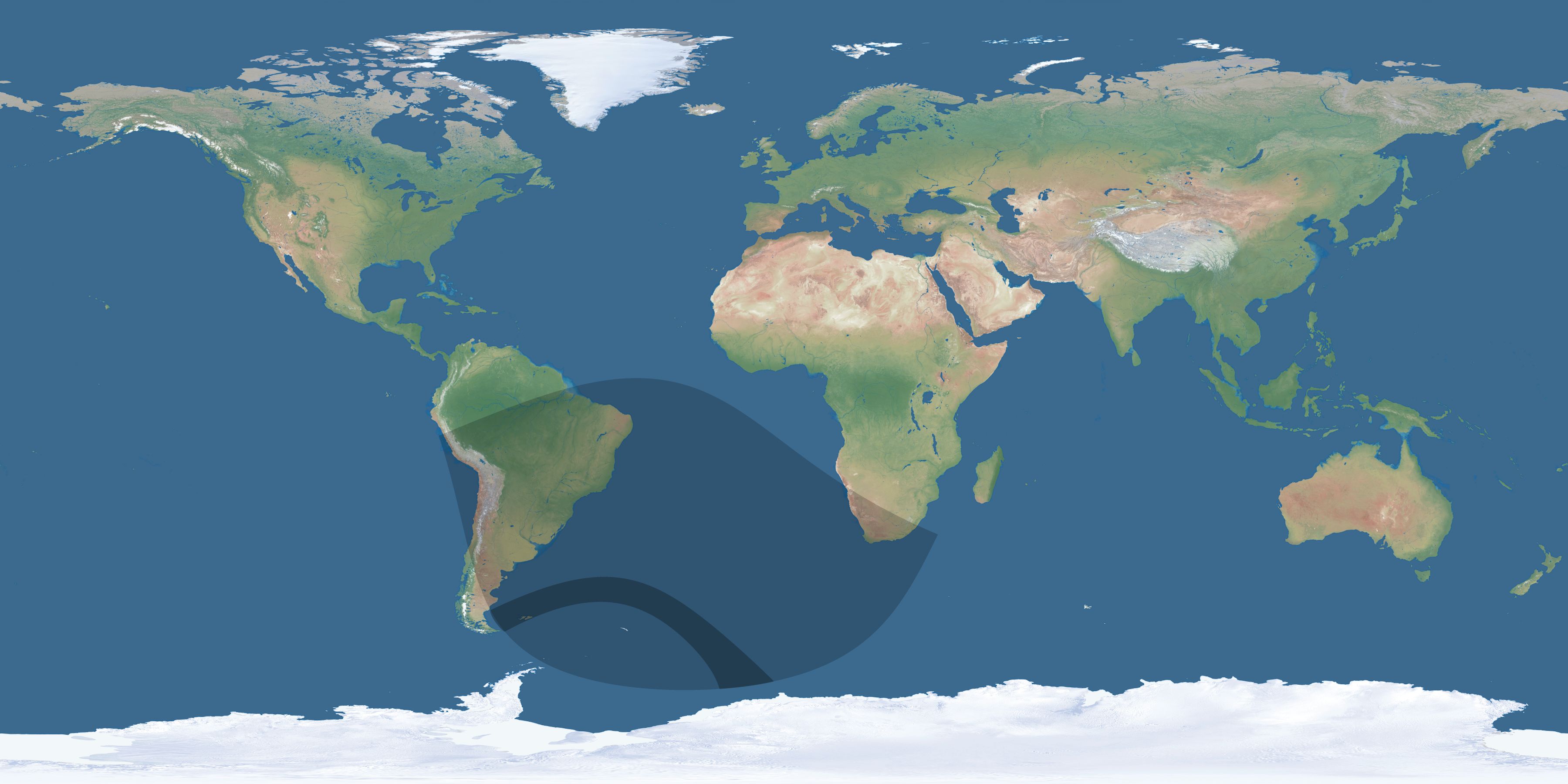 Map of the umbra and penumbra path of the solar eclipse of 07/07/1880