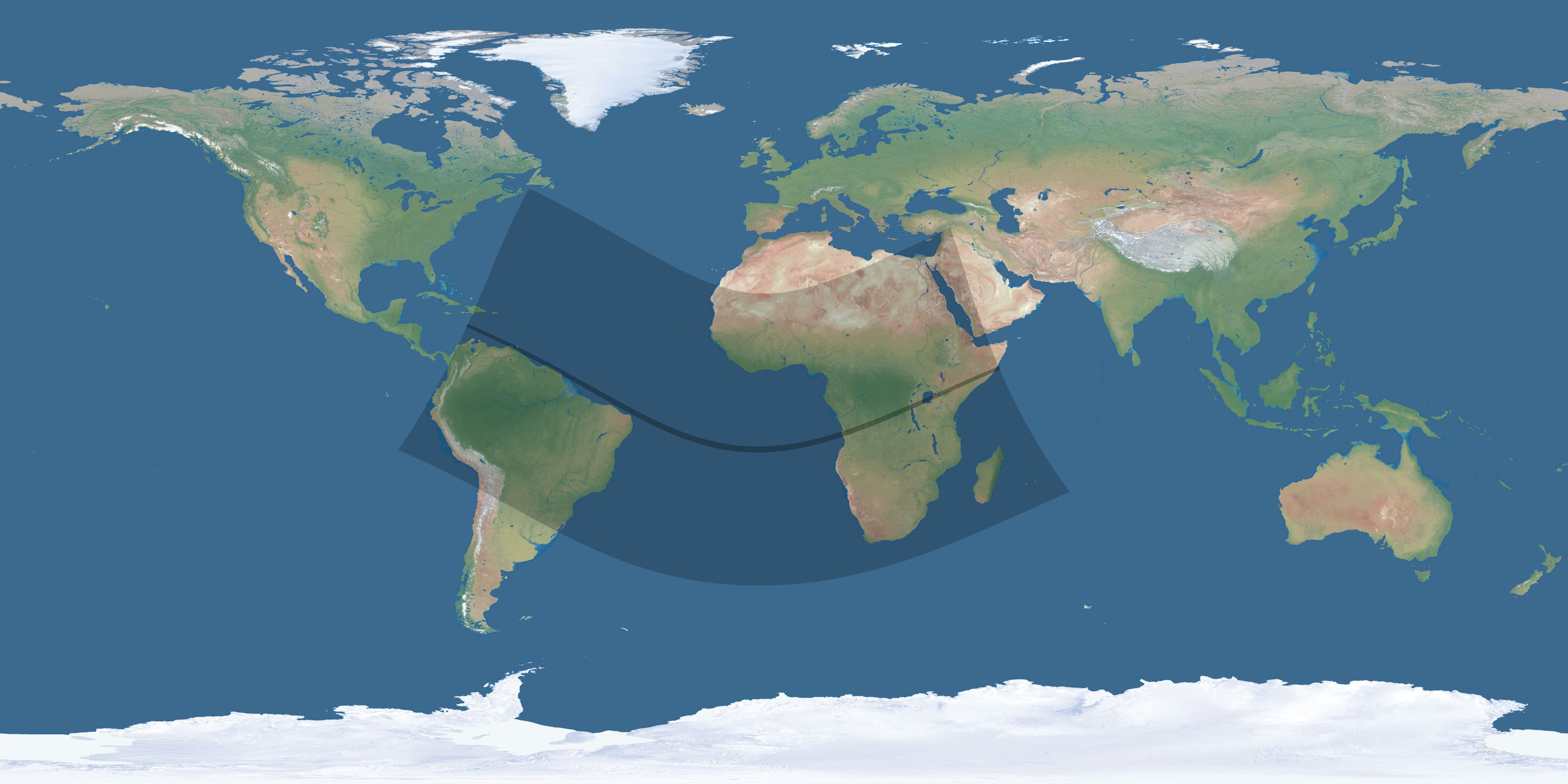 Map of the umbra and penumbra path of the solar eclipse of 12/22/1889