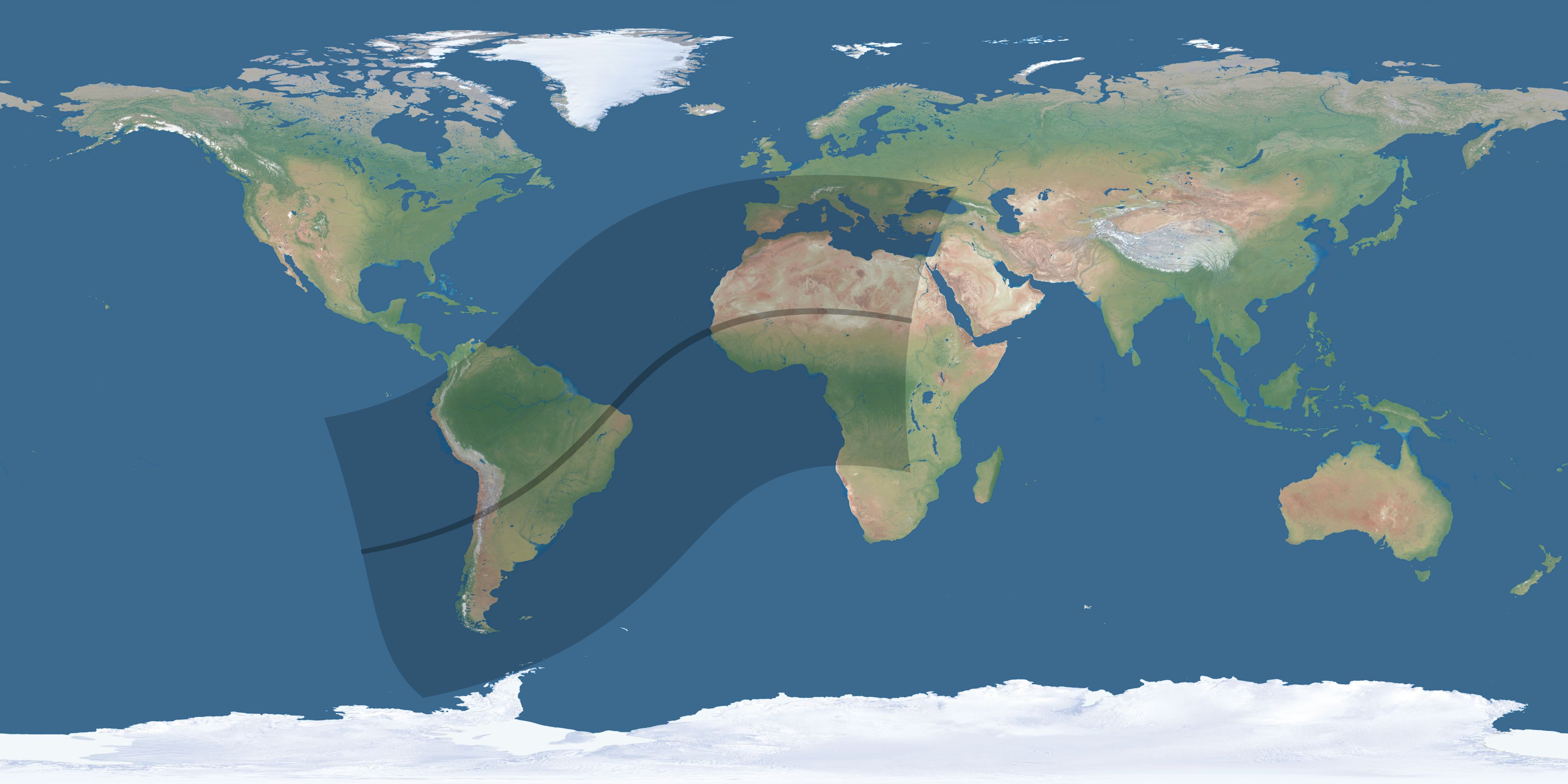 Map of the umbra and penumbra path of the solar eclipse of 04/16/1893